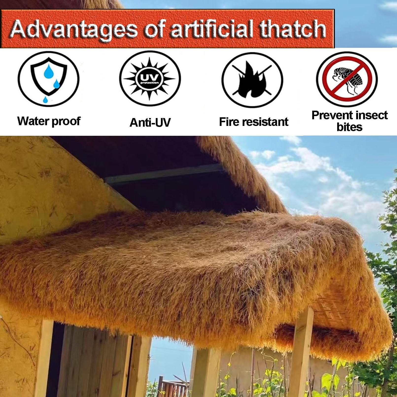 Rotolo Paglia Artificiale 1x2m - Tetto Messicano In PE, Decorazione Giardino, Gazebo | Impermeabile E Ignifugo - Foto 9