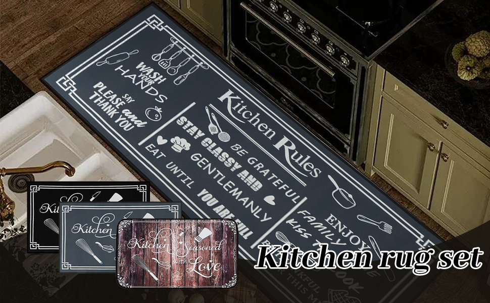 Tapis De Cuisine Anti-Fatigue 2-Pack - 40x60cm + 40x120cm - Vintage Et Lavable