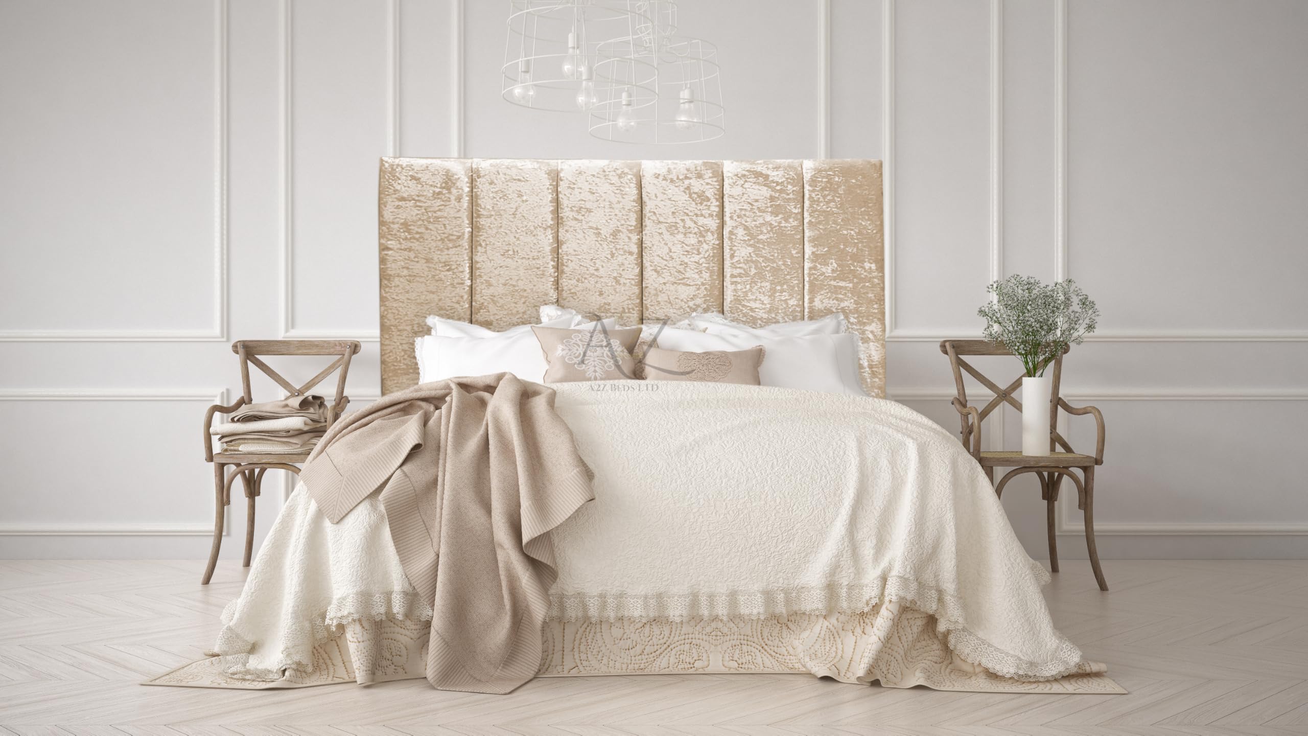Panel Headboard 30" Crushed Velvet 3FT-4FT-4FT6-5FT-6FT (Gold, 4FT 6" Double)