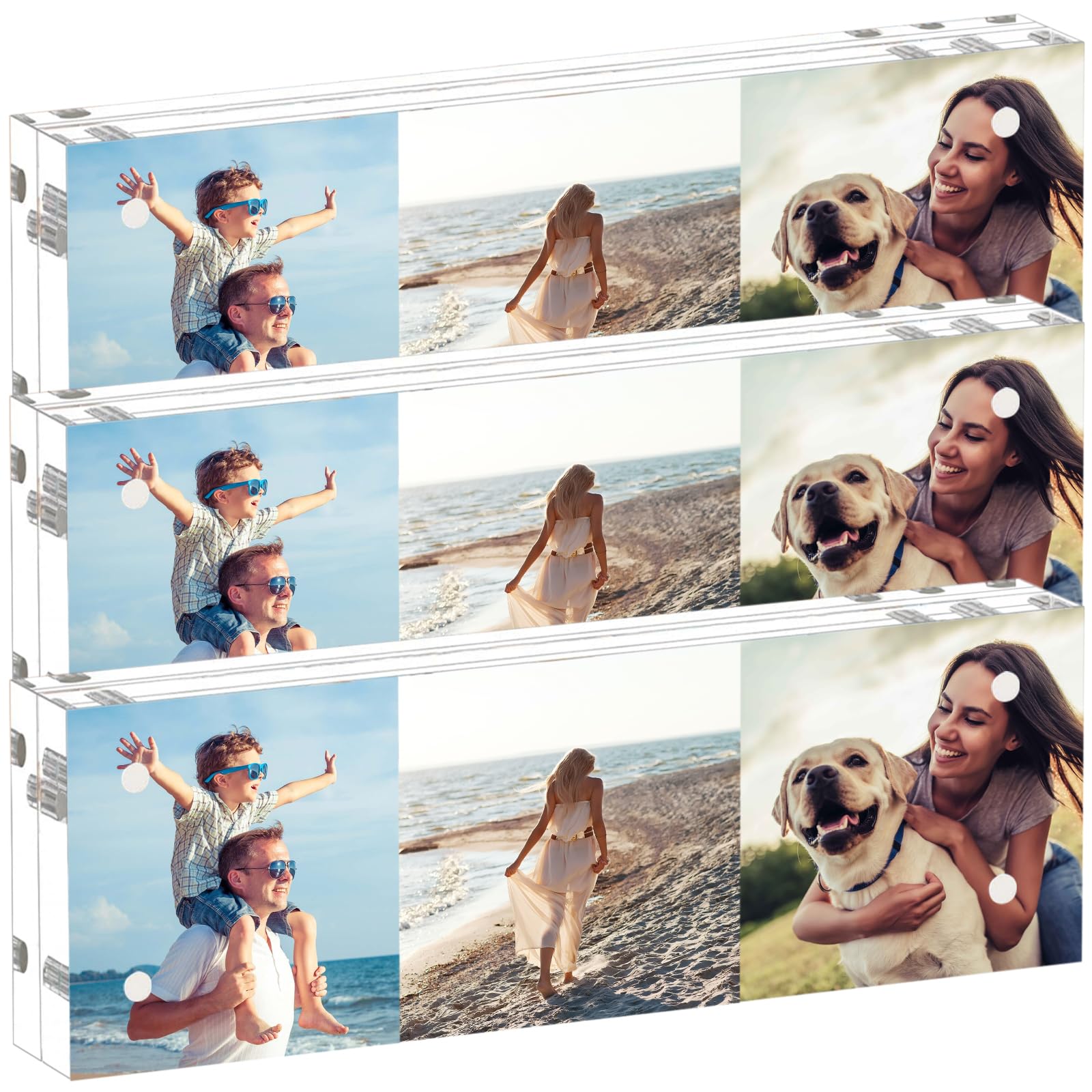 ILYXY 3 Pack Acrylic Frame 2x6, 20% Thicker, 20mm Thick Frameless Clear Picture Frame, Double Sided Magnetic Photo Frame, Free Standing Desktop Display Stand Acrylic Picture Frames