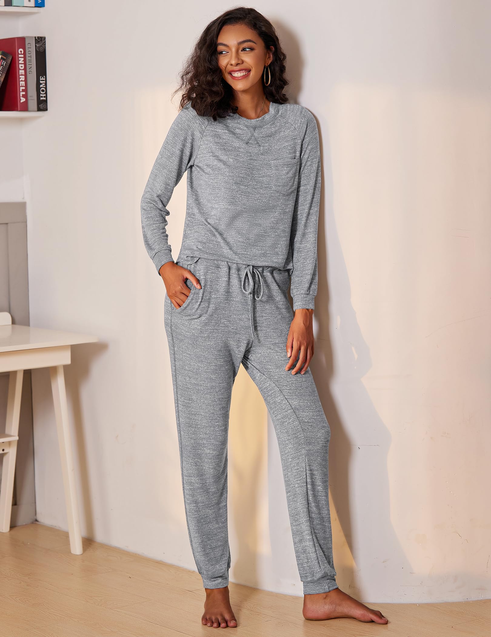 Ekouaer Pigiama Donna Leggero Pigiama Lungo da Donna Invernale Girocollo Indumenti da Notte Comodo e Traspirante S-XXL