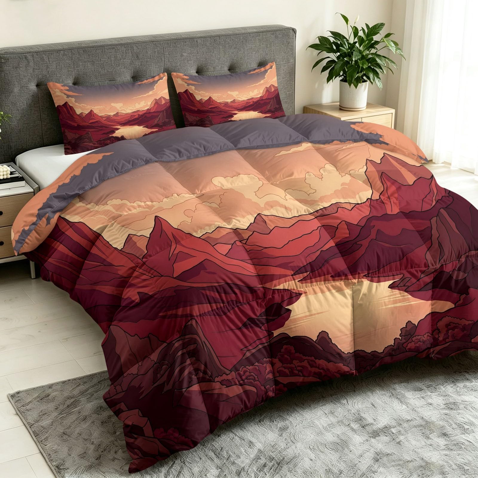 Kołdra bez poszewki 240 x 220 cm – naturalny krajobraz, całoroczna kołdra Canyon, rzeka górska – lekka, miękka, 3-częściowa kołdra dla alergików, na 4 pory roku, pikowana + 2 poszewki na poduszkę 80 x