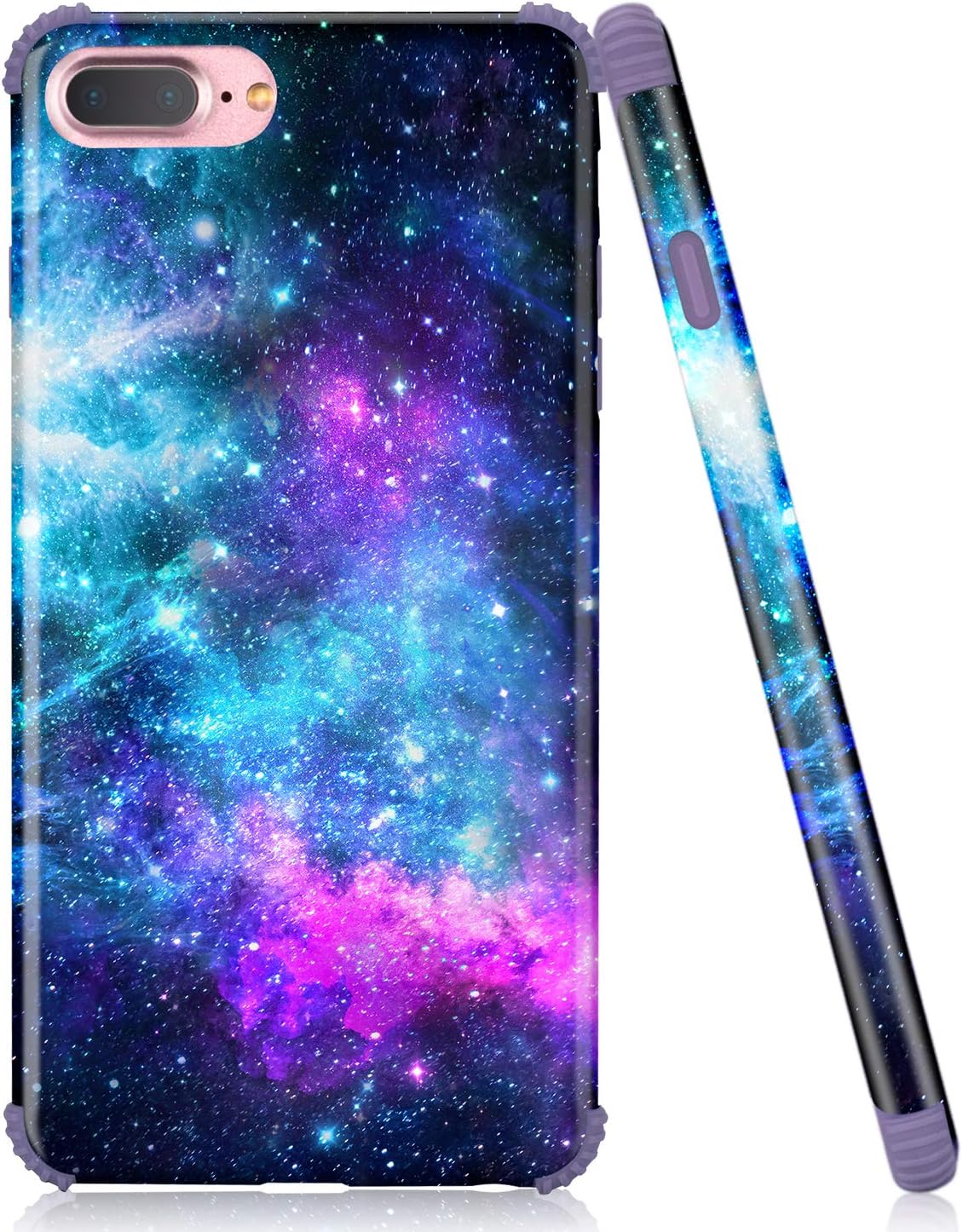 iPhone 7 Plus Case, iPhone 8 Plus Case, Emogins Phone Case for Apple, Soft Silicone Protective Cover with Blue Space Stars Universe Design for Women Girls