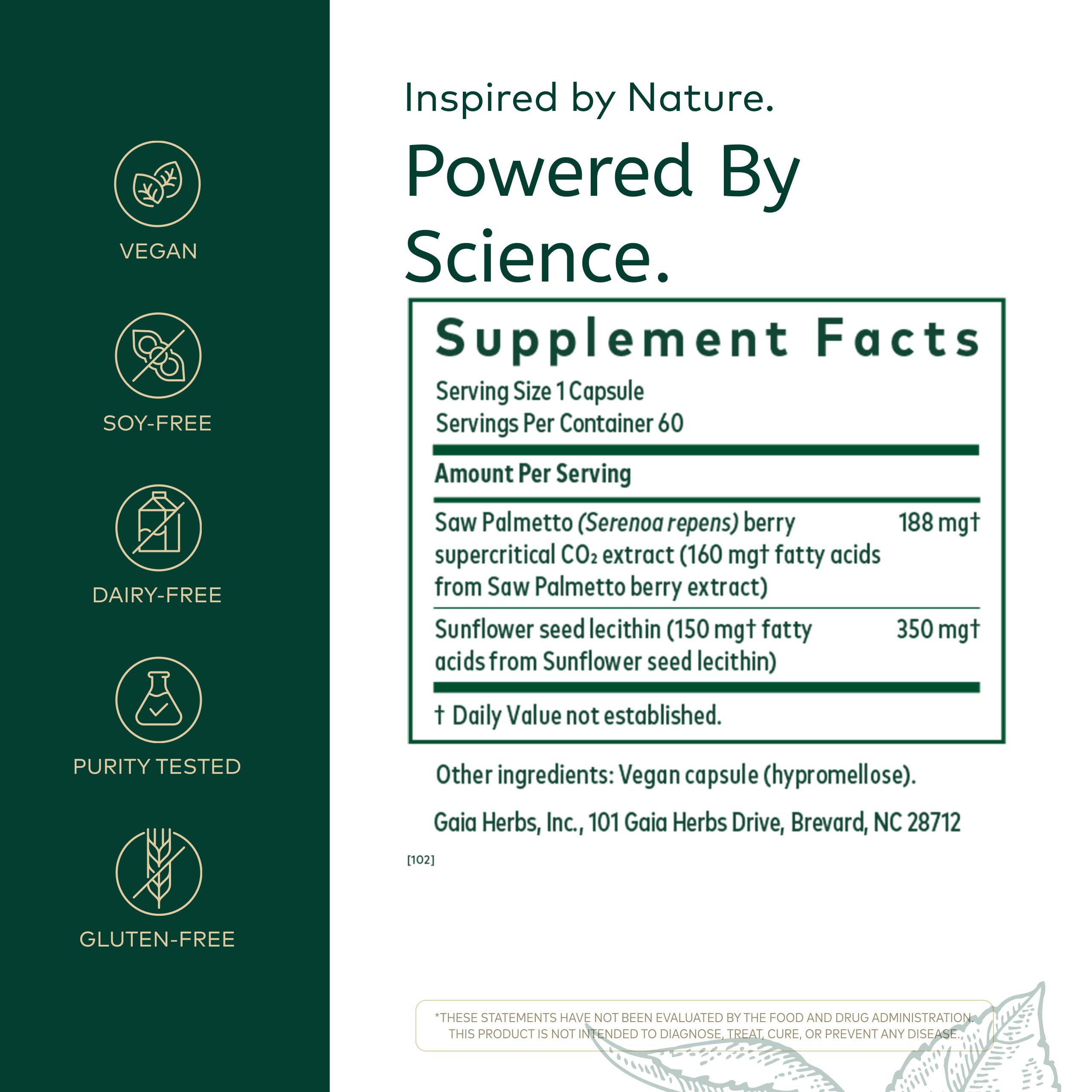 Gaia Herbs PRO Saw Palmetto, 60 Vegan Capsules, 60 Servings — Amazon image 2