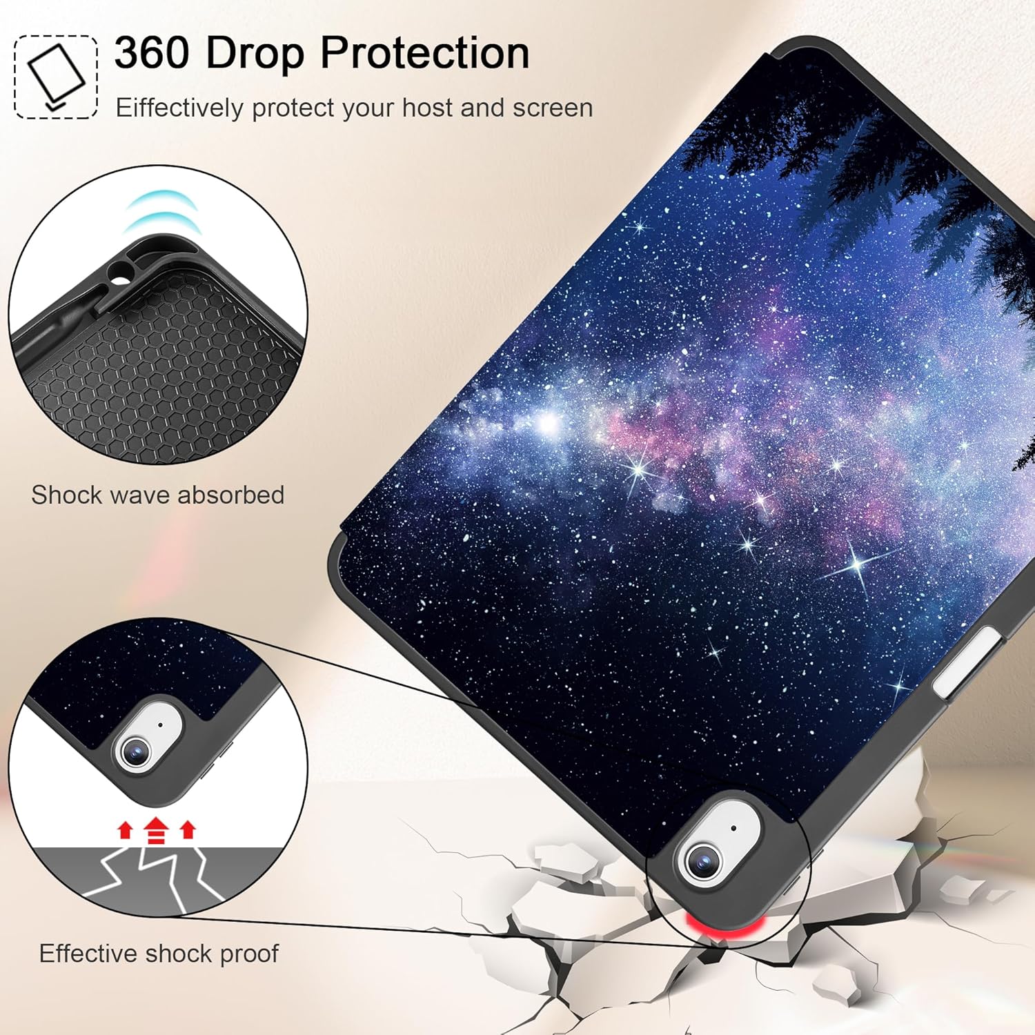 Tuiklol Case for iPad Air 11 inch 2026 M4/Air 11 inch 2025 M3/Air 11 inch 2024 M2/iPad Air 10.9 inch 2022 2020 with Pencil Holder,Slim Protective Trifold Stand Tablet Cover, Moonlight