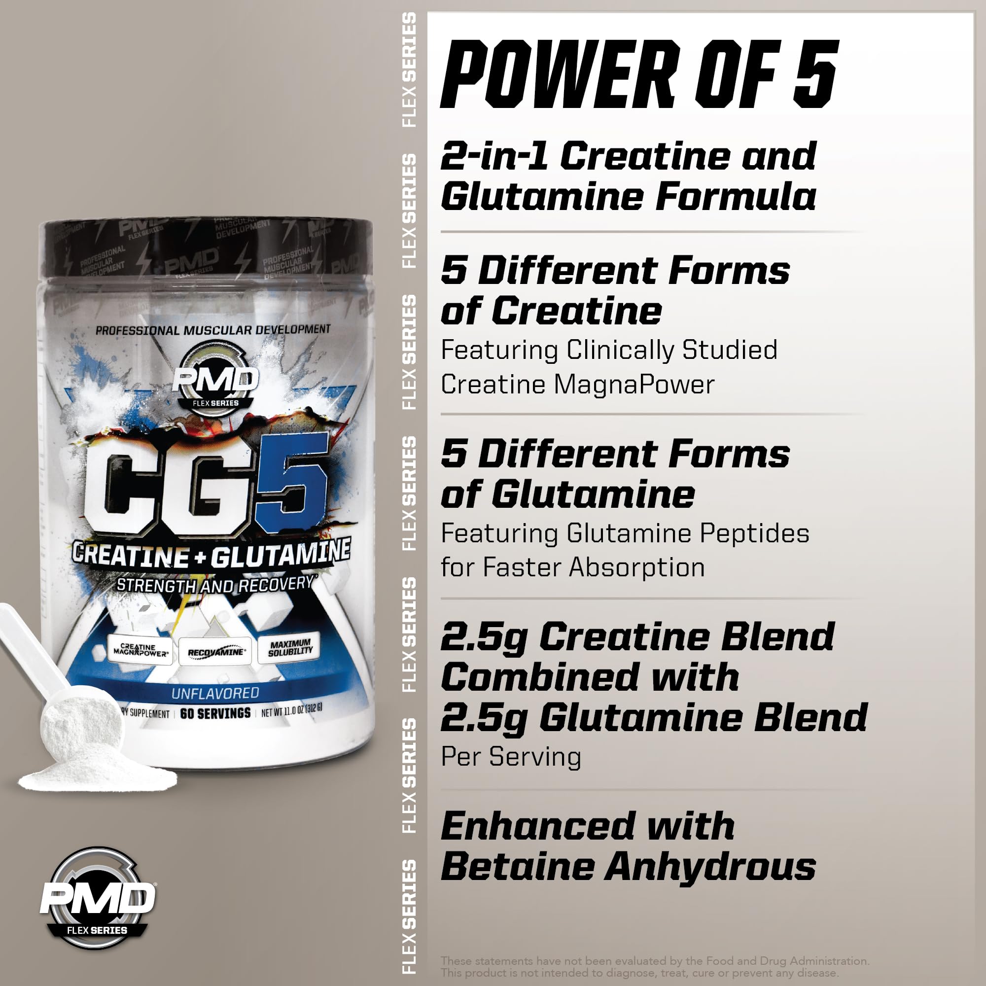 PMD Sports CG5 Creatine & L-Glutamine Powder Unflavored - 60 Servings — Amazon image 5