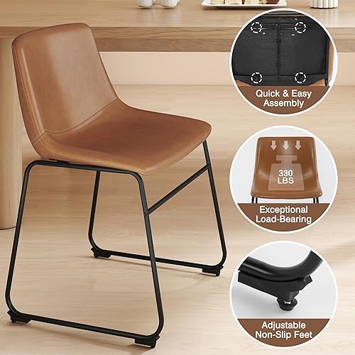 Miniatura 5 de LSSBOUGHT Juego de 4 sillas de comedor, sillas de comedor modernas de mediados de siglo, sillas de cocina, sillas de comedor tapizadas de piel