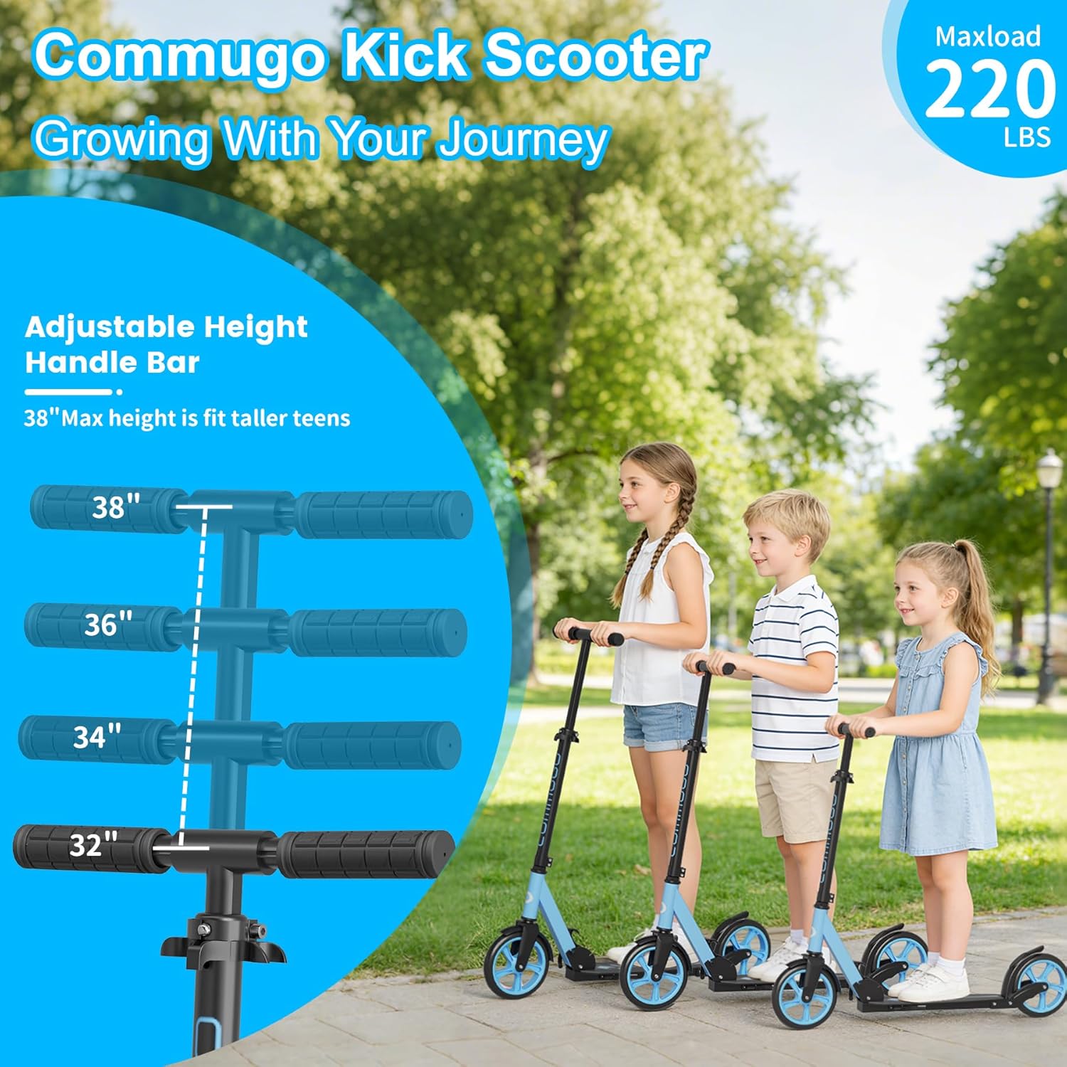 Kick Scooter for Kids 5-12, Teens, Adults, CPSC Certified Foldable Lightweight Sport Scooter with 8 Inch Wheels, Max Load 240 LBS, Gift for Childs - Image 2