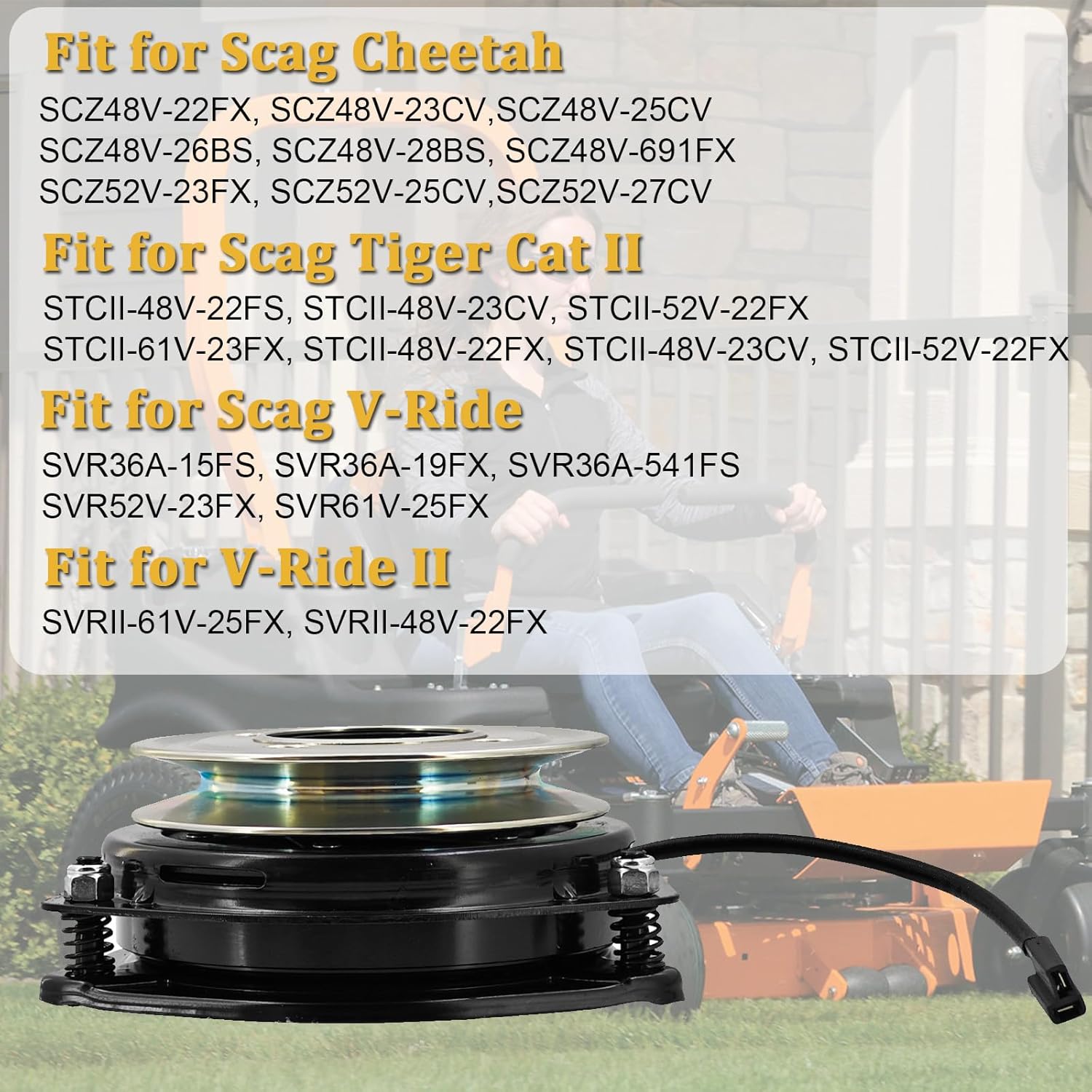 462339 Electric PTO Clutch Compatible with Scag Cheetah & V-Ride Series 1.125 Crank Mowers HiTorque Solid Steel Billet Pulley Clutch Replace# 484276