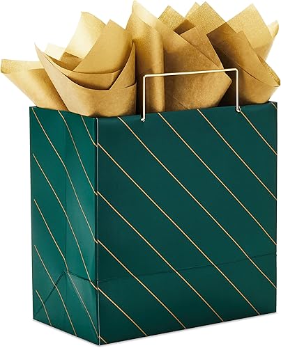 Miniatura 9 de Hallmark Signature - Bolsa cuadrada extra grande de regalo de Navidad de 12 pulgadas con papel de seda (cuadros rojos con lazo y cascabel)