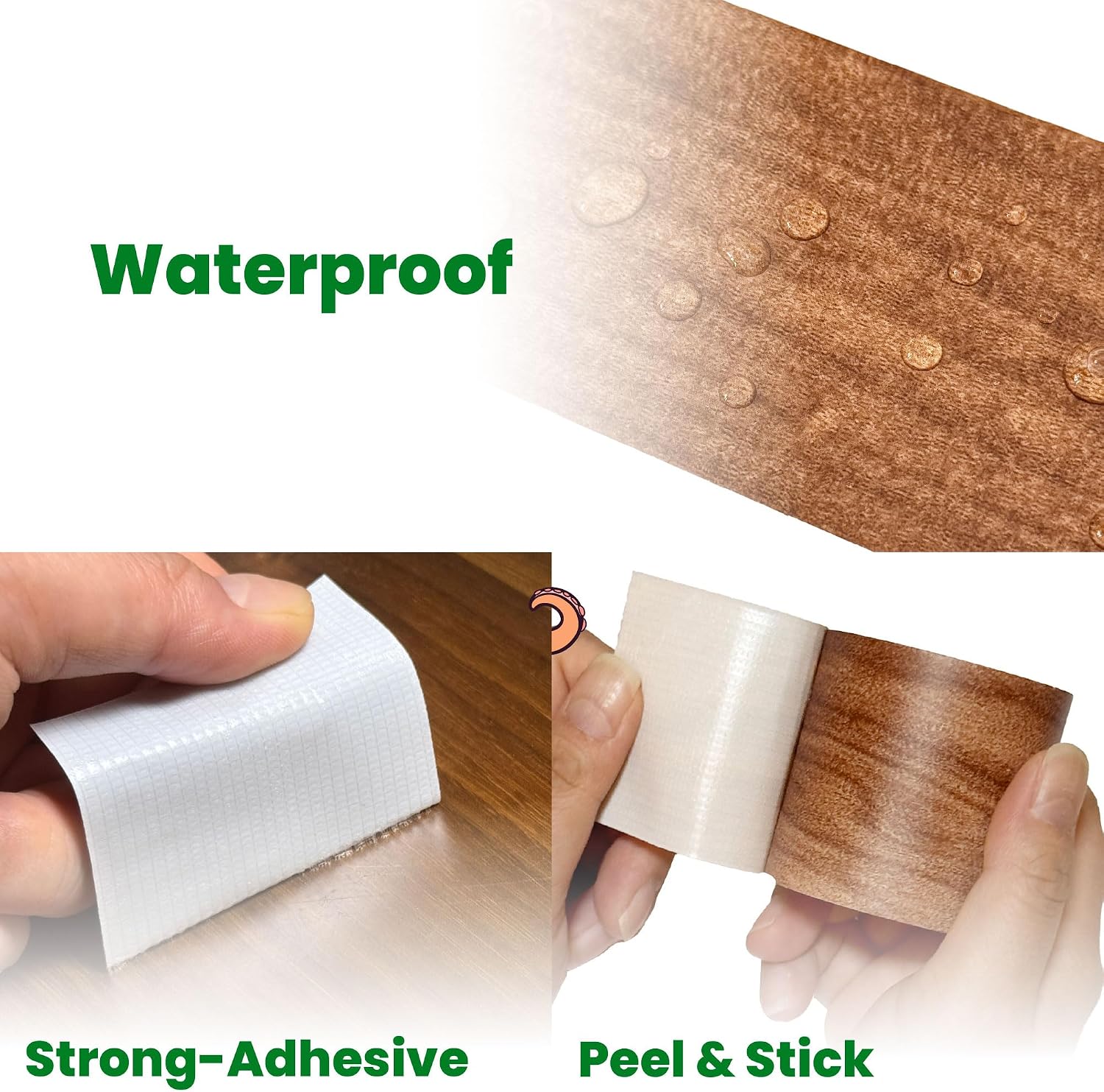 Wood Grain Repair Tape - Self Adhesive Brown Wood Colored Tape for Furniture Repair | Peel & Stick Veneer Strips Trim, Woodgrain Duct Tape for Furniture, Vinyl Floor, Door Patch Kit (Chestnut Maple)