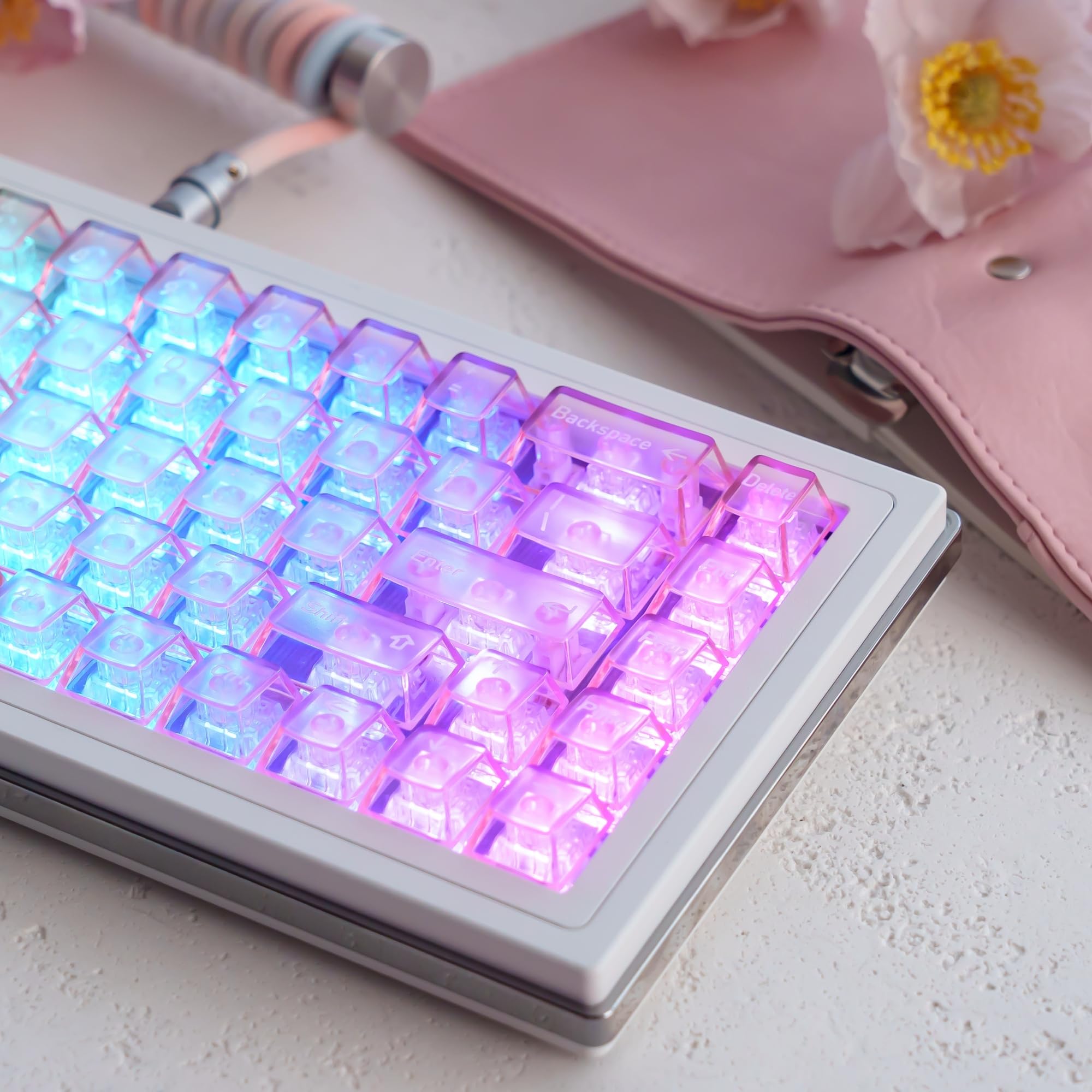 Amazon.com: GUUKEY Frosted Clear Transparent Keycaps Set, Pink