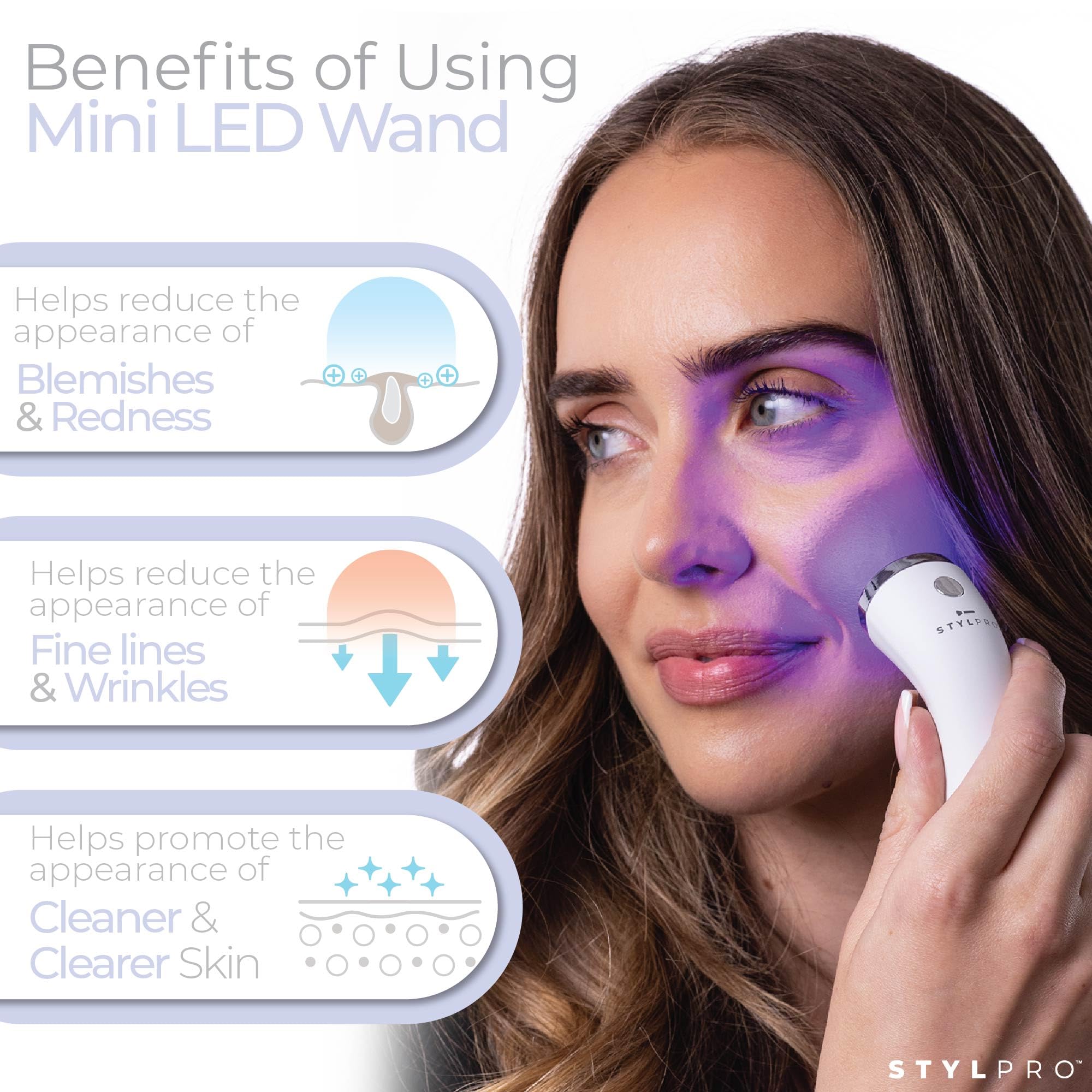 STYLPRO Mini LED Zauberstab Blaue Lichttherapie für Akne und Haut, 3x Modi, 28 LEDs Blau Rot NIR, wiederaufladbar