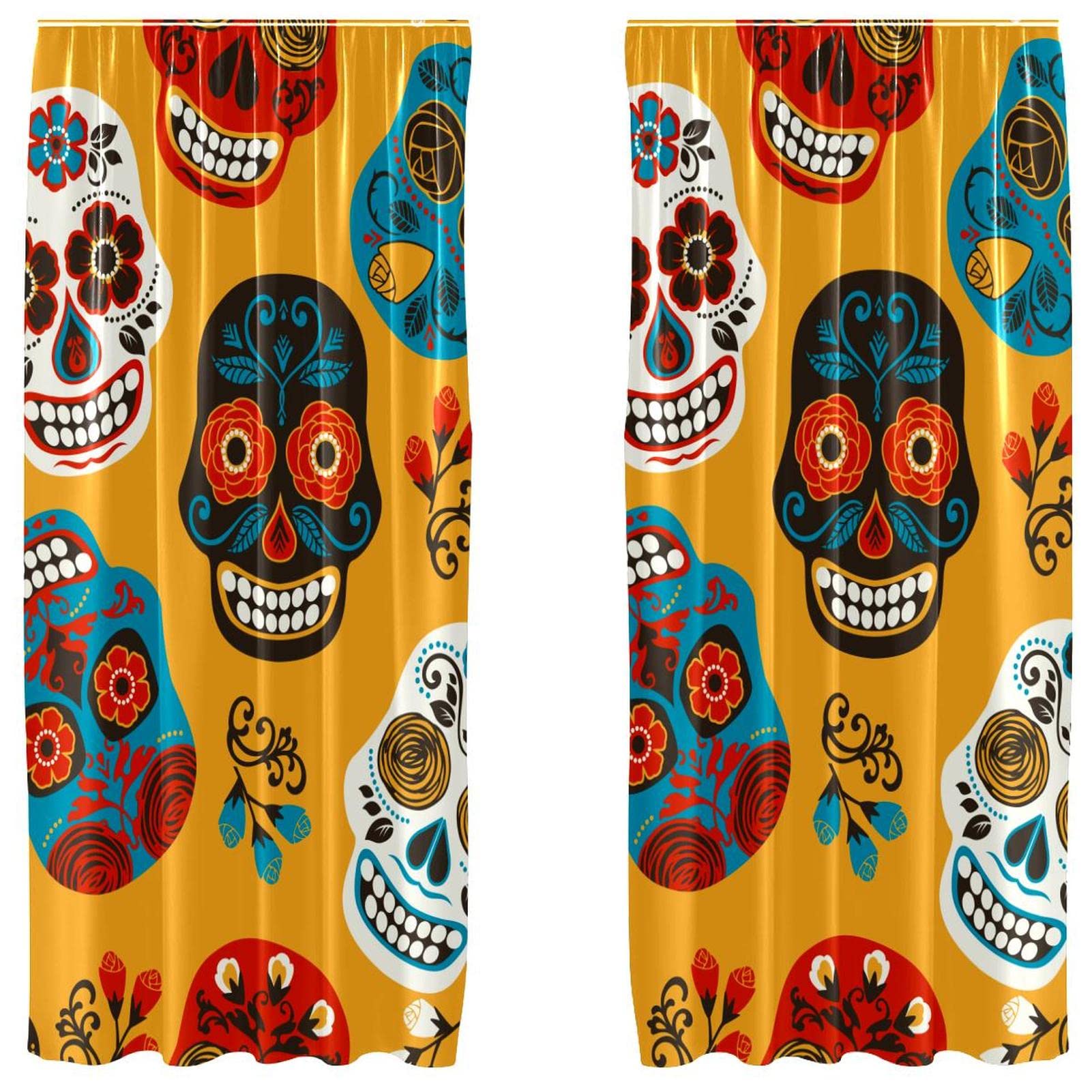 Rideau occultant gothique punk 140x213cm avec motifs de têtes de mort et fleurs