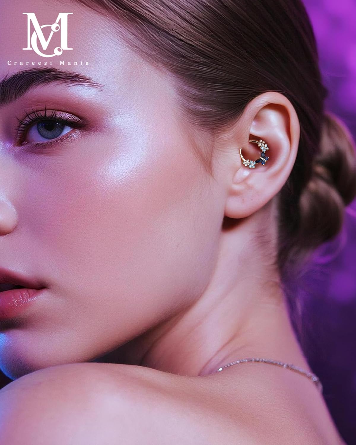 CM Crareesi Mania Spring Septum Rings, Cute Butterfly Septum Piercing Jewelry, 16G Septum Nose Rings for Women, 316L Surgical Steel Blue Daith Helix Earrings Hoop - Image 3