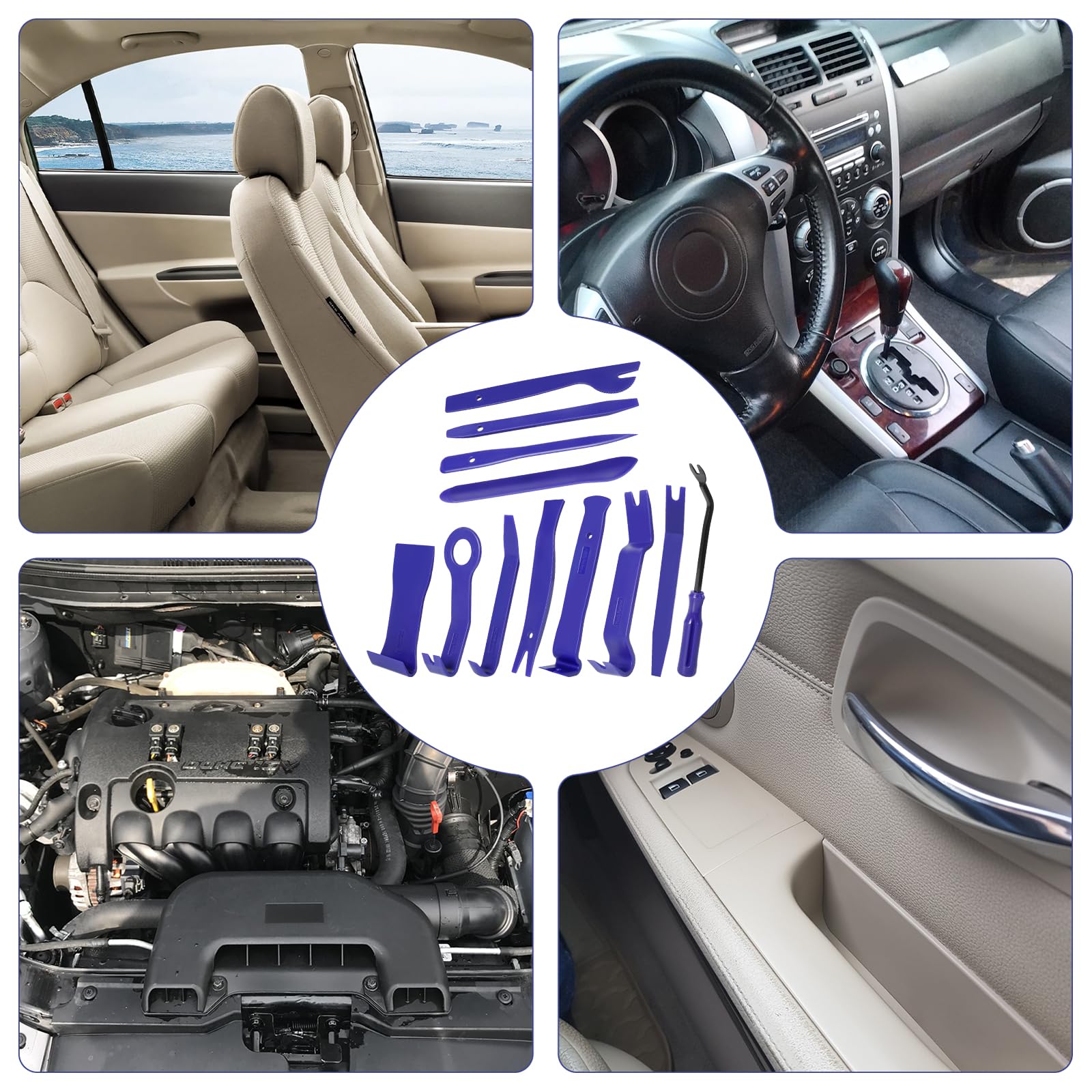 AiQInu Kit Smontaggio Plastiche Auto 12 Pezzi, Kit Smontaggio Pannelli Auto, Leve Plastica Smontaggio Auto per Pannelli Auto Autoradio Cruscotto (Blu)