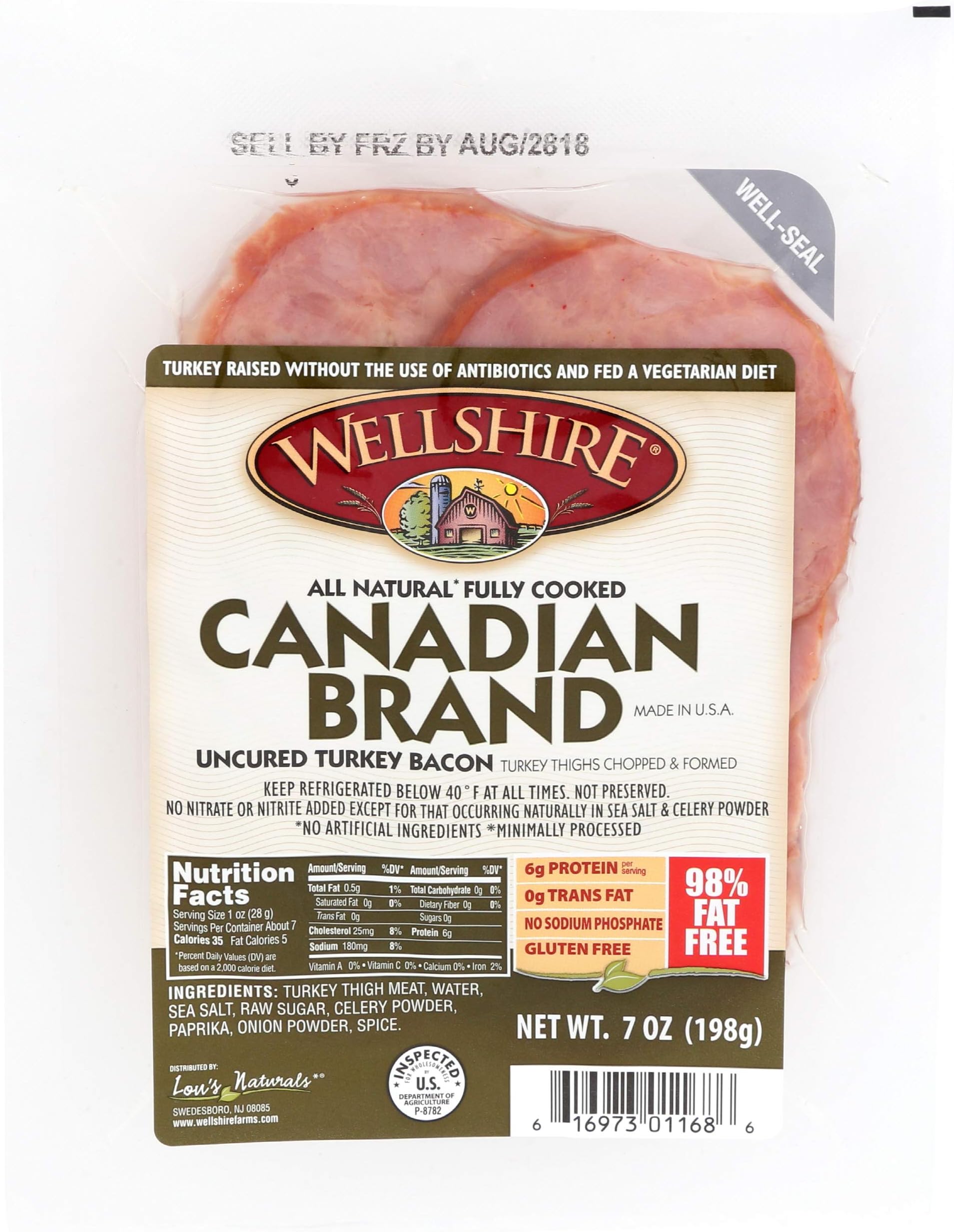 Wellshire Farms, Uncured Canadian Turkey Bacon, 7 oz