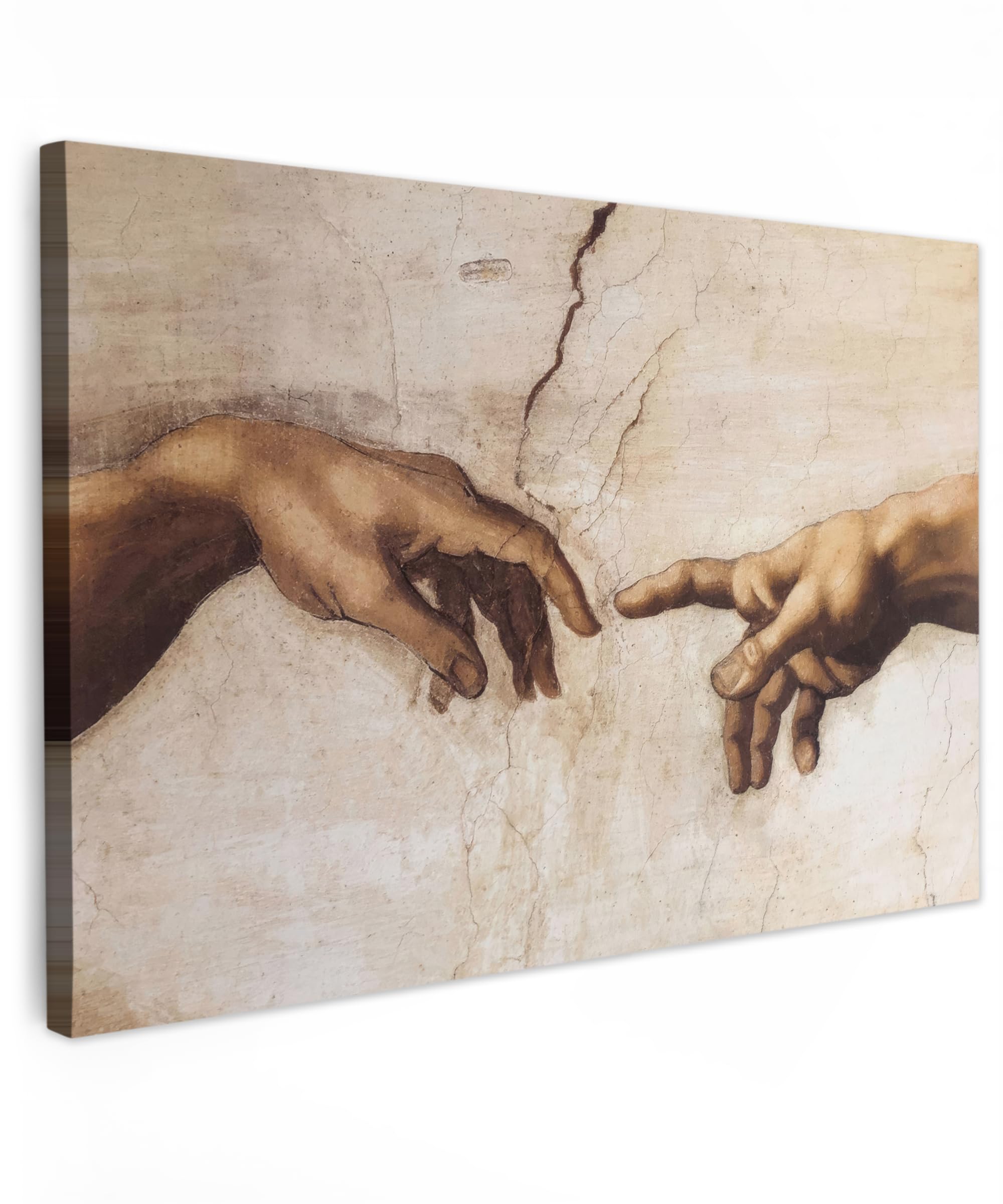 MuchoWow© Canvas Wall Art 35"x24" / 90x60 cm Decor Paintings Print framed on Canvas Pictures for Hallway Adam - Michelangelo - Painting - Creation of Adam