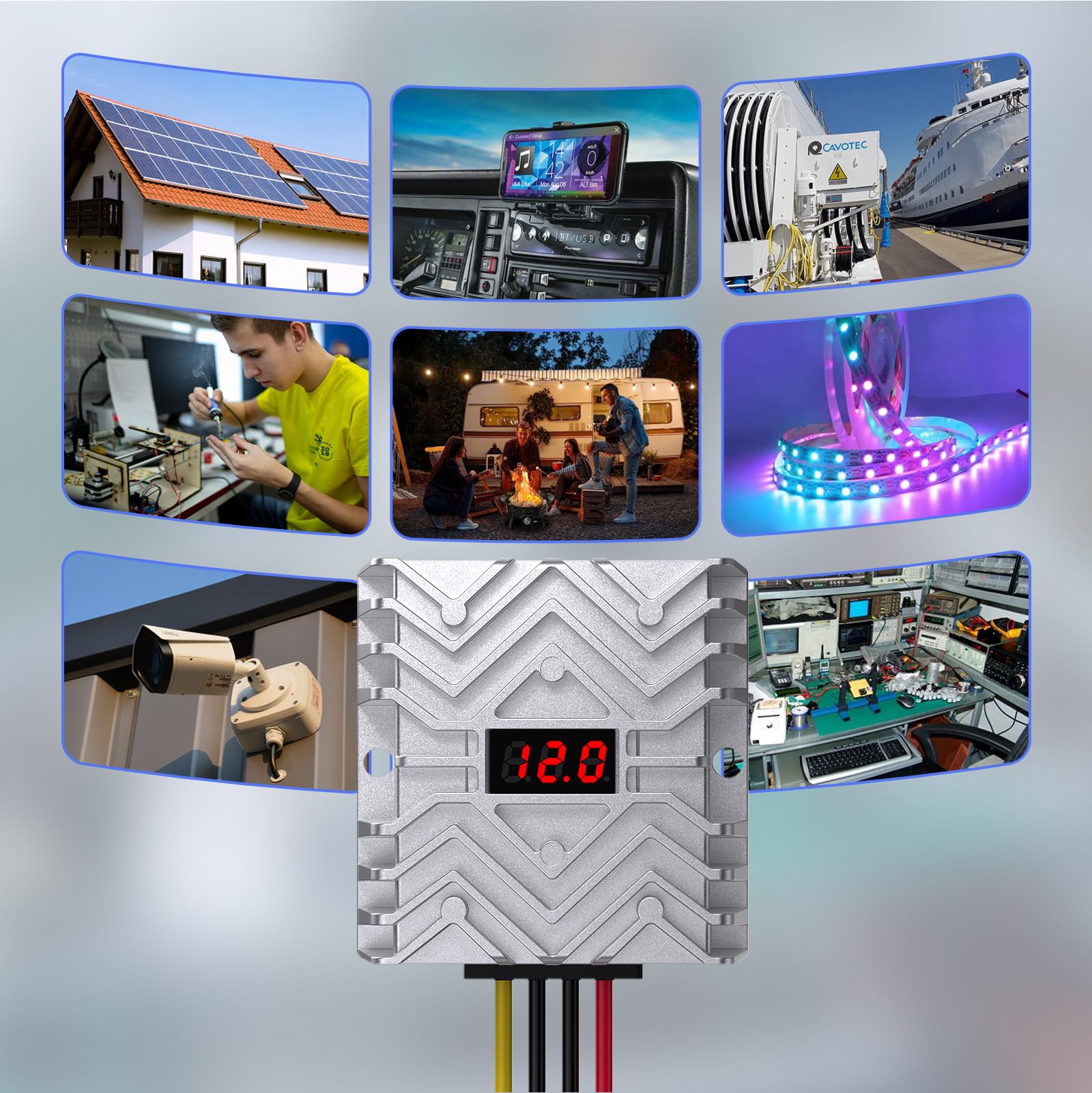 Convertisseur de tension CC 24 V vers 12 V 30 A 360 W avec affichage LED, puce de sécurité MCU, étanche, pour voiture, camion, bateau, système solaire, voiturette de golf