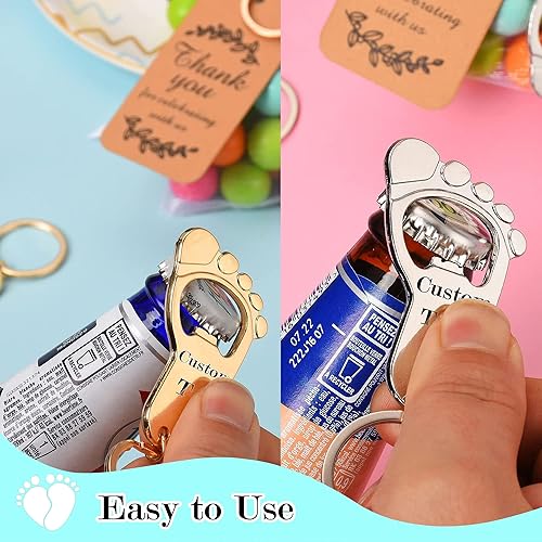 Miniatura 4 de 50 piezas personalizadas para baby shower, abrebotellas, llaveros de huellas, recuerdos de baby shower, regalos de devolución para invitados, vienen