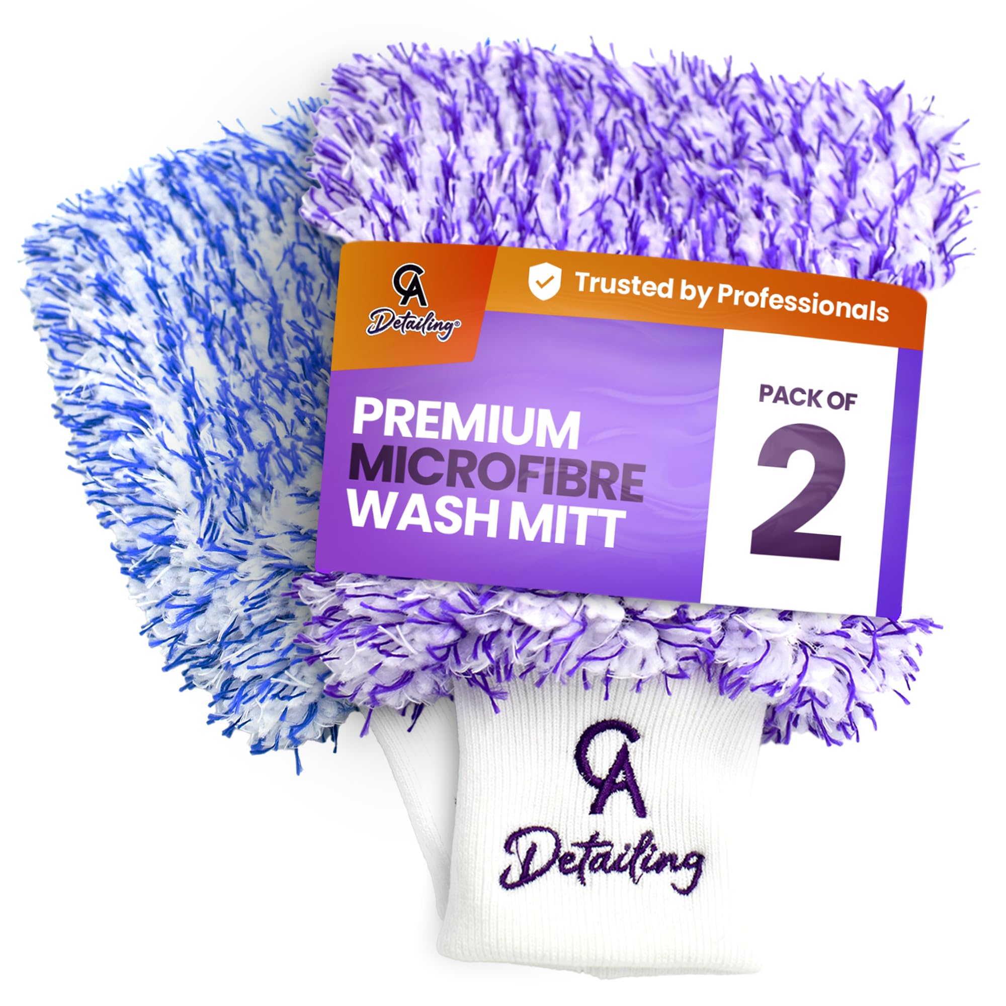 CA Detailing Premium Car Wash Mitt | 2 Pack Cleaning Wash Mit | Ultra Soft, Anti Scratch Cleaning Gloves with Elastic Wrist Cuffs | Better Than Car Wash Sponge
