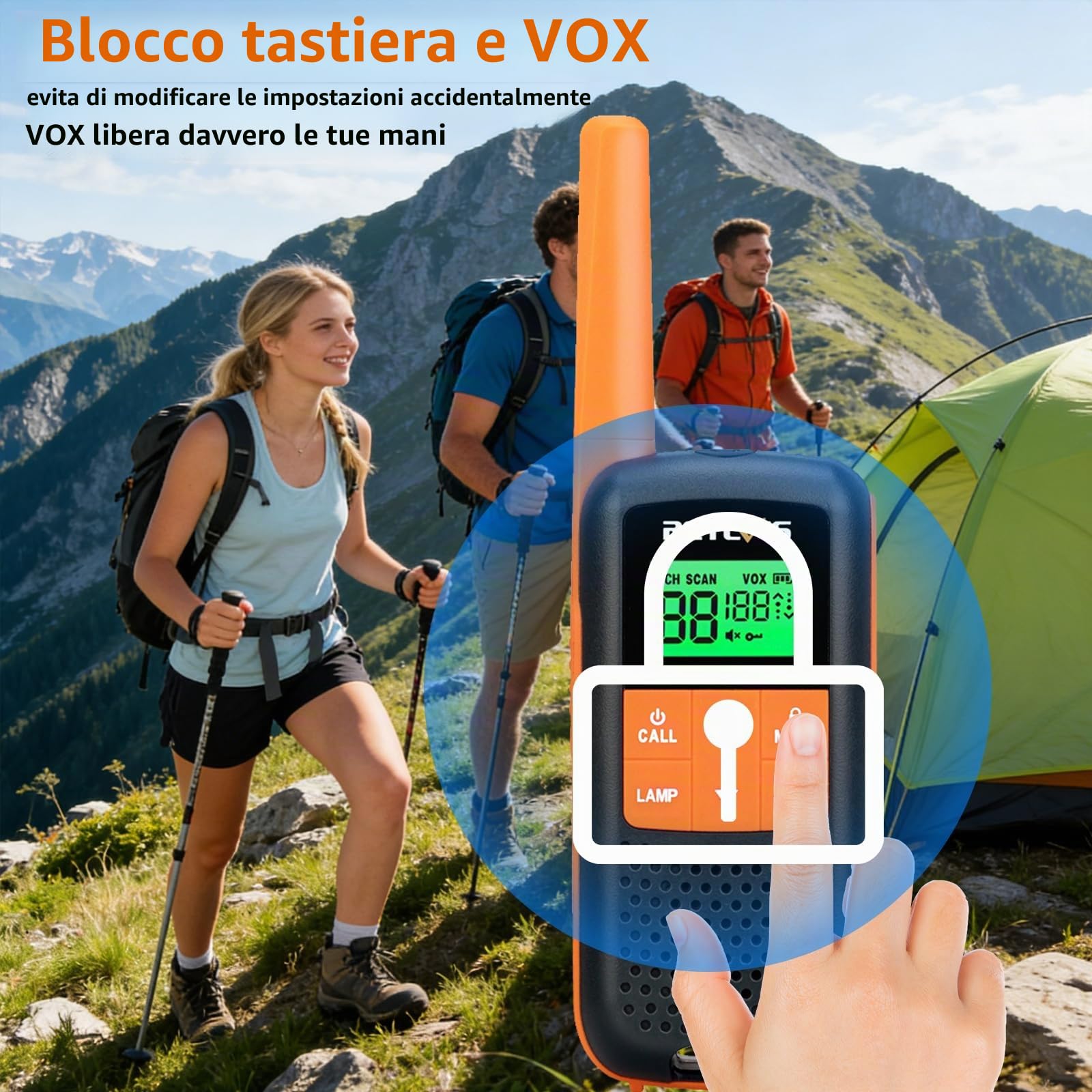 Retevis RT649 Walkie Talkie 4 Pezzi, PMR446 IP65 Wolki Toki Ricaricabili | Walkie-Talkie Professionali, 16 Canali, VOX, Radio con Torcia, Ricetrasmittenti Portatile per Attività all'aperto, Ciclismo