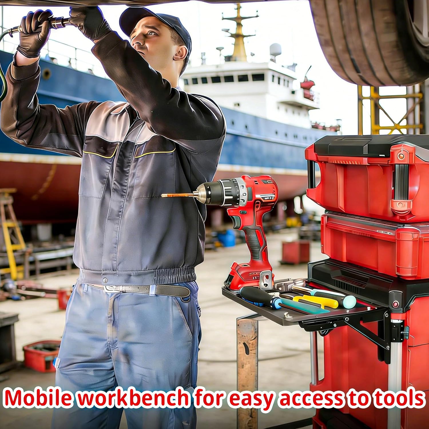 Folding Magnetic Side Table Compatible with Milwaukee Packout Toolbox, Heavy-Duty Magnetic Tool Tray with Rail Clips, Anti-Rust Coating, Powerful Side Tool Tray Attachment for Packout System