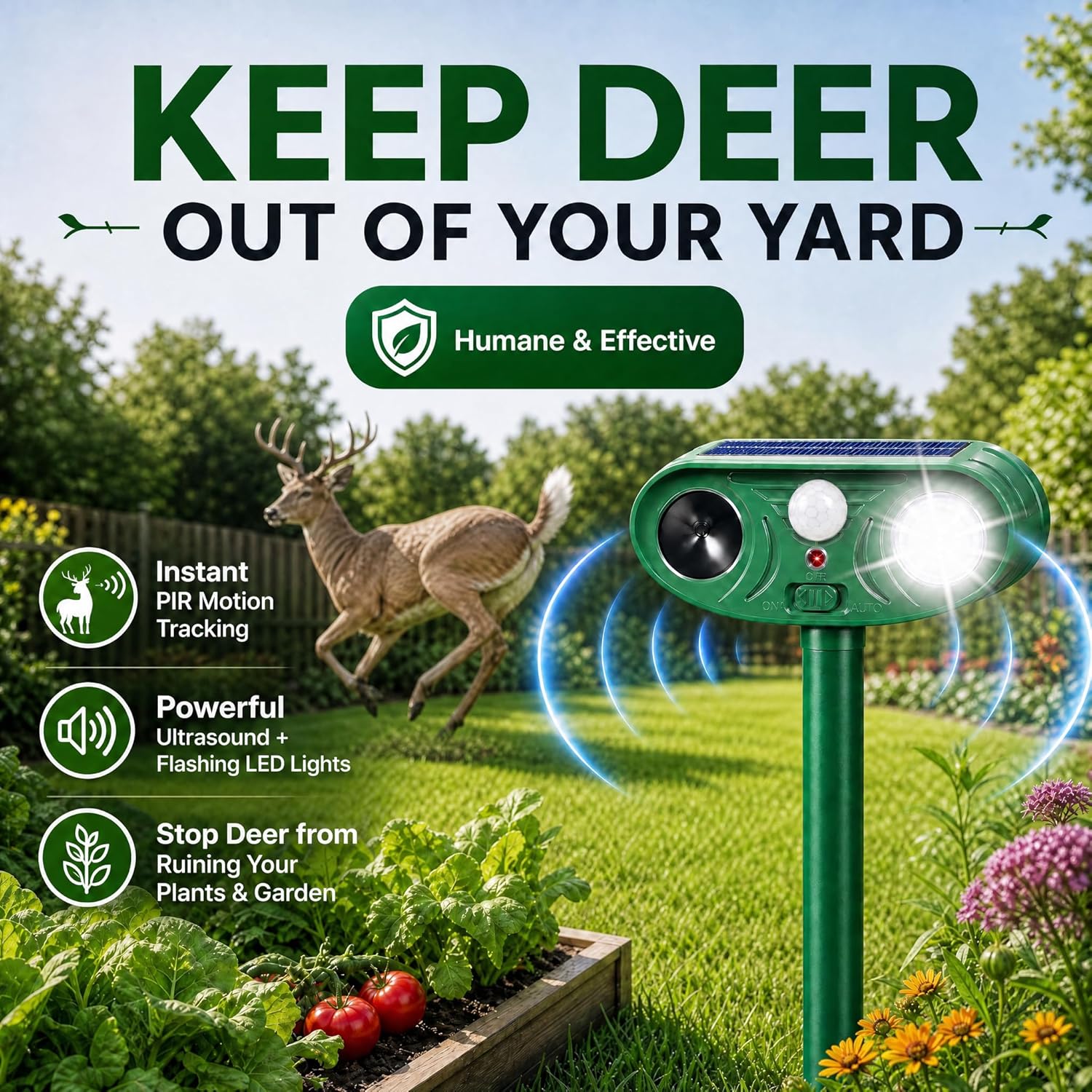 2026 sonic fortress pro deer repellent devices, racoon repellent outdoor squirrel fortress pro animal repeller cat deterrent with motion sensor& light to scare rabbit skunk for garden yard(4)