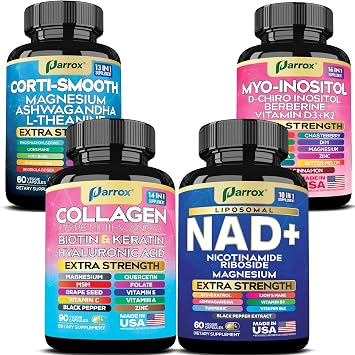 She Shines + NAD+ Bundle Collagen Peptides with Biotin & Keratin, Myo-Inositol & Cortisol Support with Ashwagandha & L-Theanine + Liposomal NAD+ with Resveratrol & Adaptogens