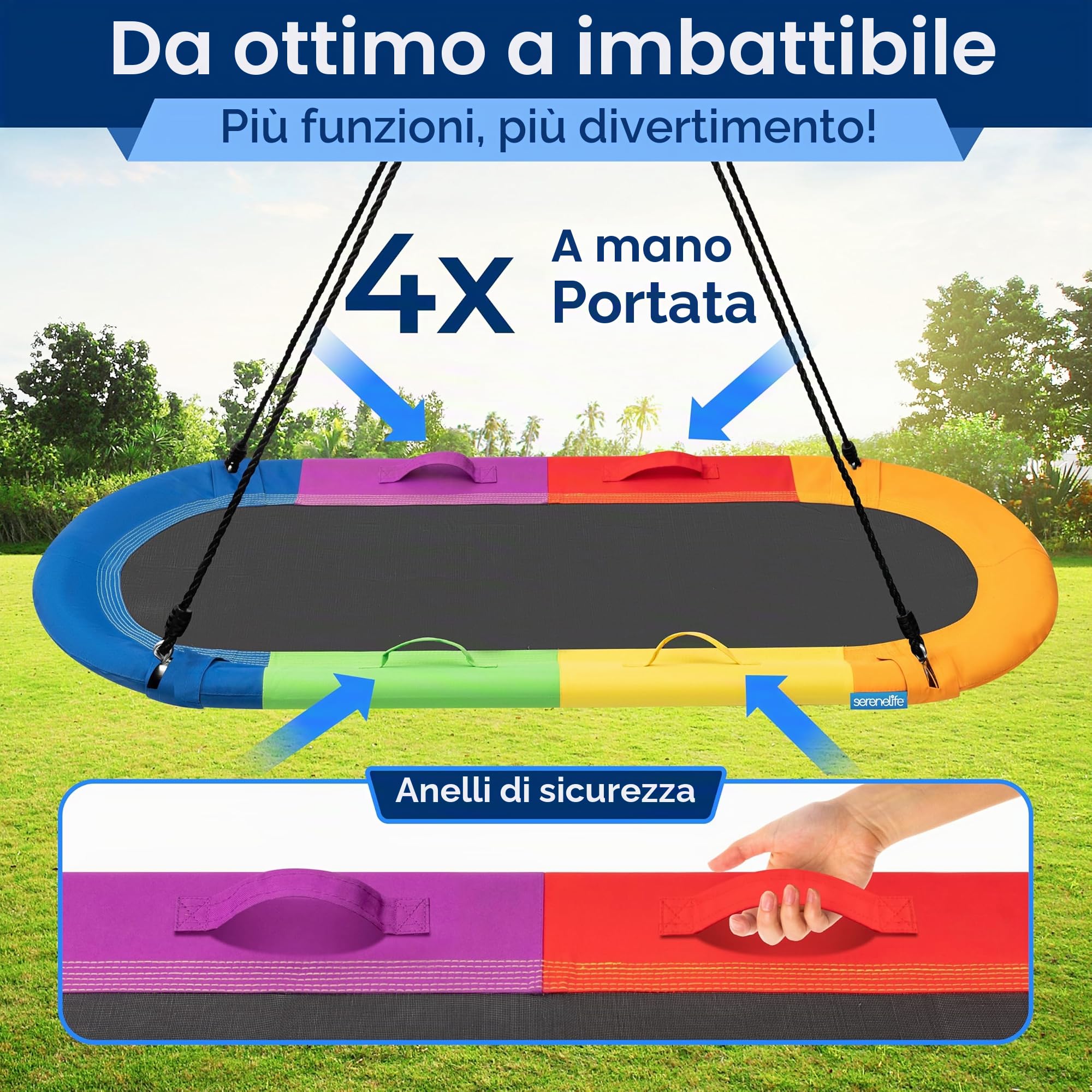 SereneLife Altalena da Giardino per Bambini 170 cm Altalena Ovale con Kit di Fissaggio Cuscino Borsa Resistente all’Acqua Portata 148 kg