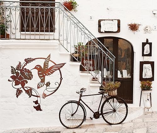 Miniatura 2 de DUZYXI Decoración redonda de metal para pared, silueta de pared de pájaros de metal, decoración colgante de arte de pared de pájaros y flores,