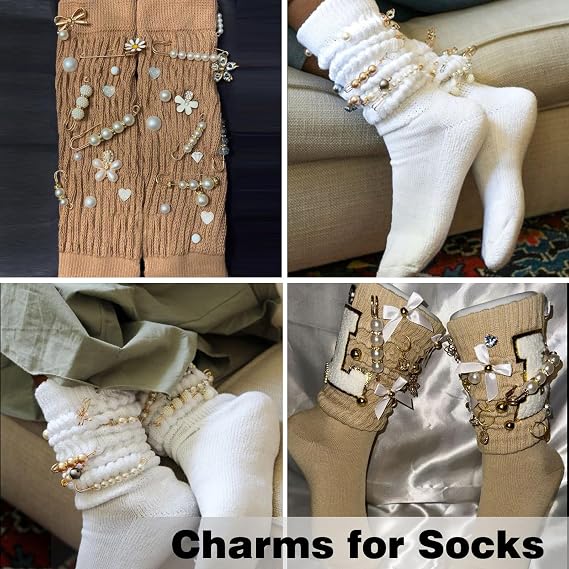 zgiraloca Charms for Socks Shoes,60pcs Bling Brooches and Safety Pins for Women,Pearl Charm Brooch Sock Shoe Pin Making Jewelry Accessories