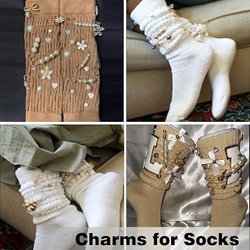zgiraloca Charms for Socks Shoes,60pcs Bling Brooches and Safety Pins for Women,Pearl Charm Brooch Sock Shoe Pin Making Jewelry Accessories