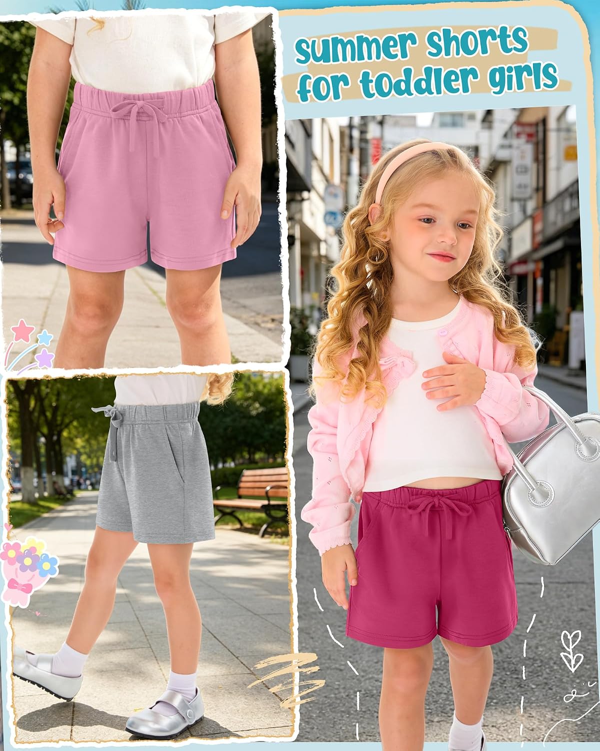 Yooo's Vivi 5 Pack Toddler Girl's Shorts 18M-5T Infant Pull On Paperbag Trousers Baby Elastic Waist Bow Casual Summer Clothes