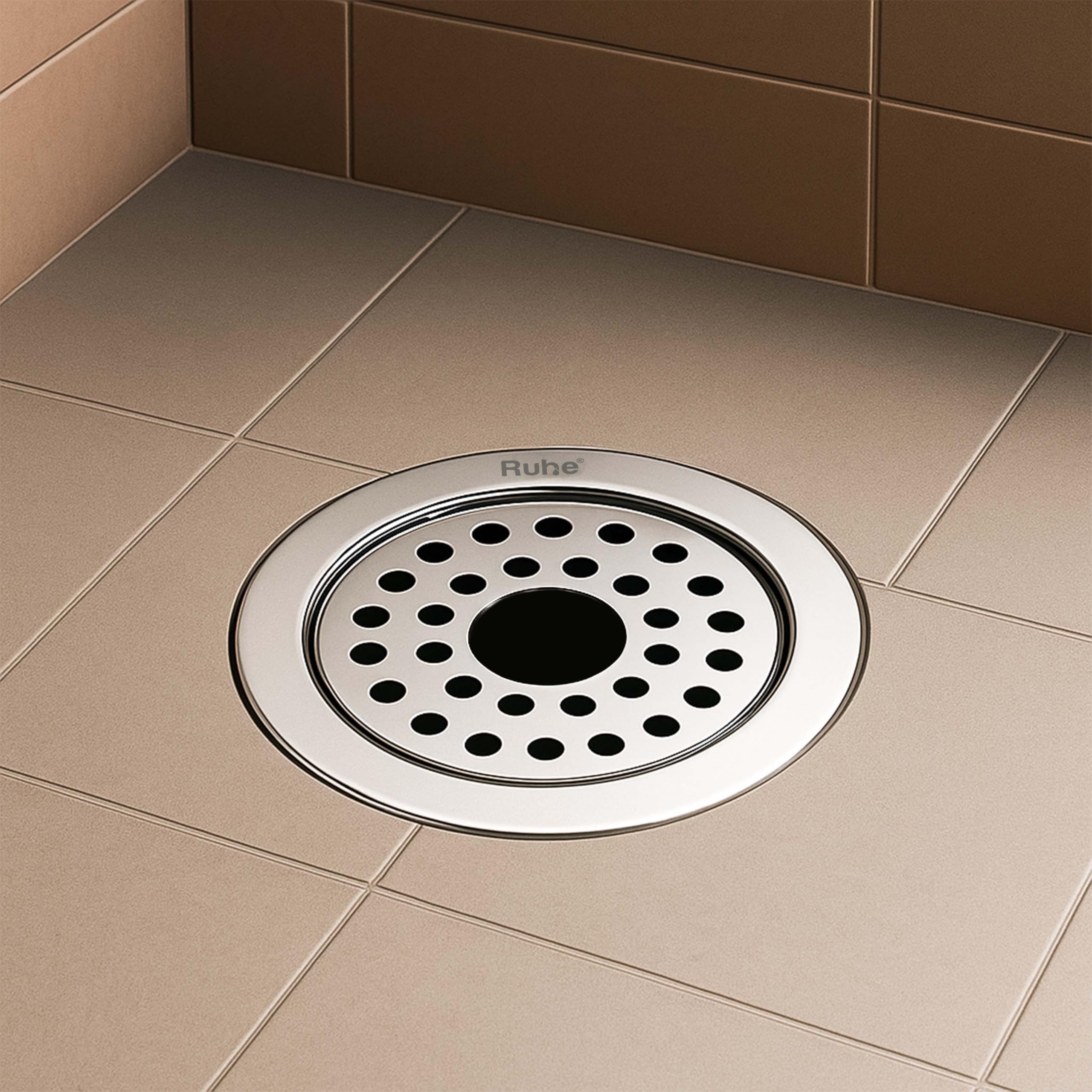 Ruhe Multi Ring Round Flat Cut Floor Drain with Hole | Drain Cover with Hole | Premium Grade Stainless Steel Floor Drain | Gloss Finish | Waste Water Drainer | 5 inches | Silver | Pack of 1