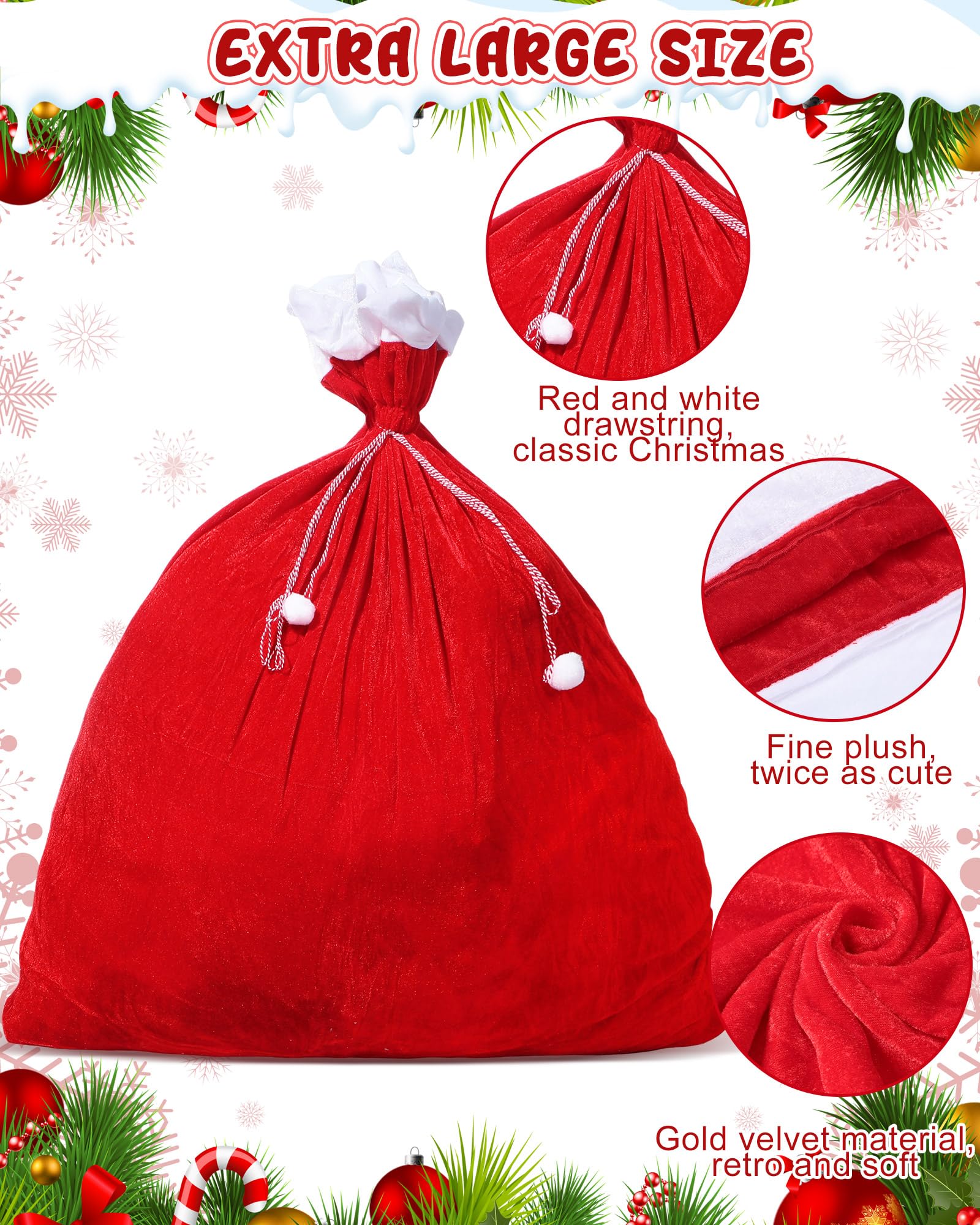 Grand Sac Père Noël En Velours à Cordon - 70 X 50 Cm - Pour Bonbons, Cadeaux, Décoration De Noël