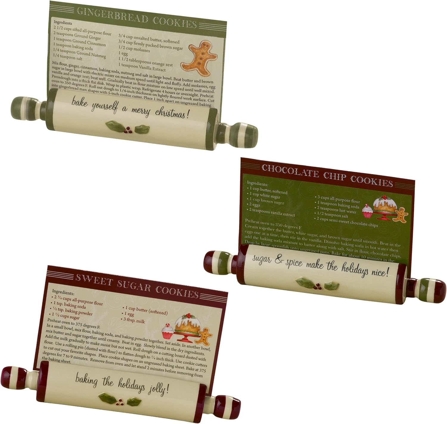 Grasslands Road Deck the Halls Rolling Pin Recipe Card Holder, Gift Boxed, Set of 6