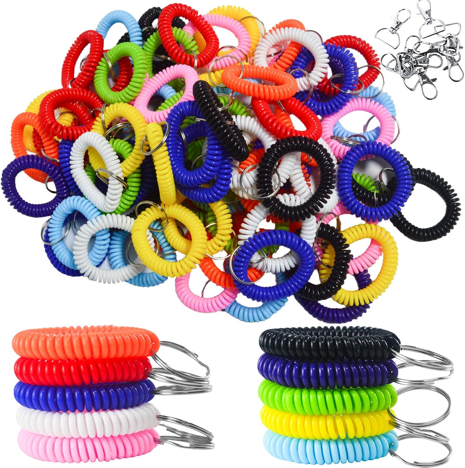 80Pcs Wrist Keychain Bracelet,10 Colors Spiral Wrist Coil Keychain