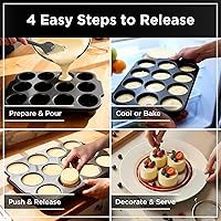 Vista 6 de Wrenbury Pro Mini - Moldes para tartas de queso extraíbles, 12 agujeros, acero al carbono de calibre pesado, parte inferior suelta, molde