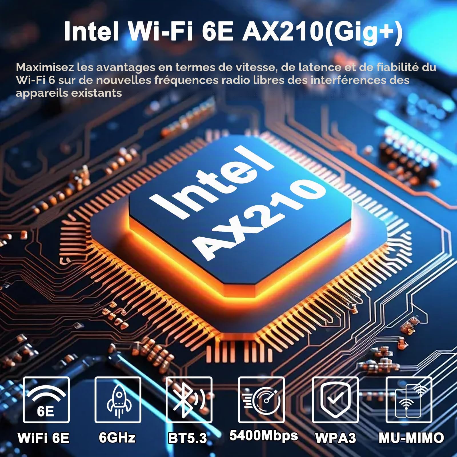 WiFi 6E Carte WiFi 5400Mbps PCIe, Bluetooth5.3, Intel WiFi 6E AX210 Chipse, Tri-Bandes (6GHz/5GHz/2.4GHz) Carte WiFi Bluetooth pour PC Windows 11/10(64Bit)