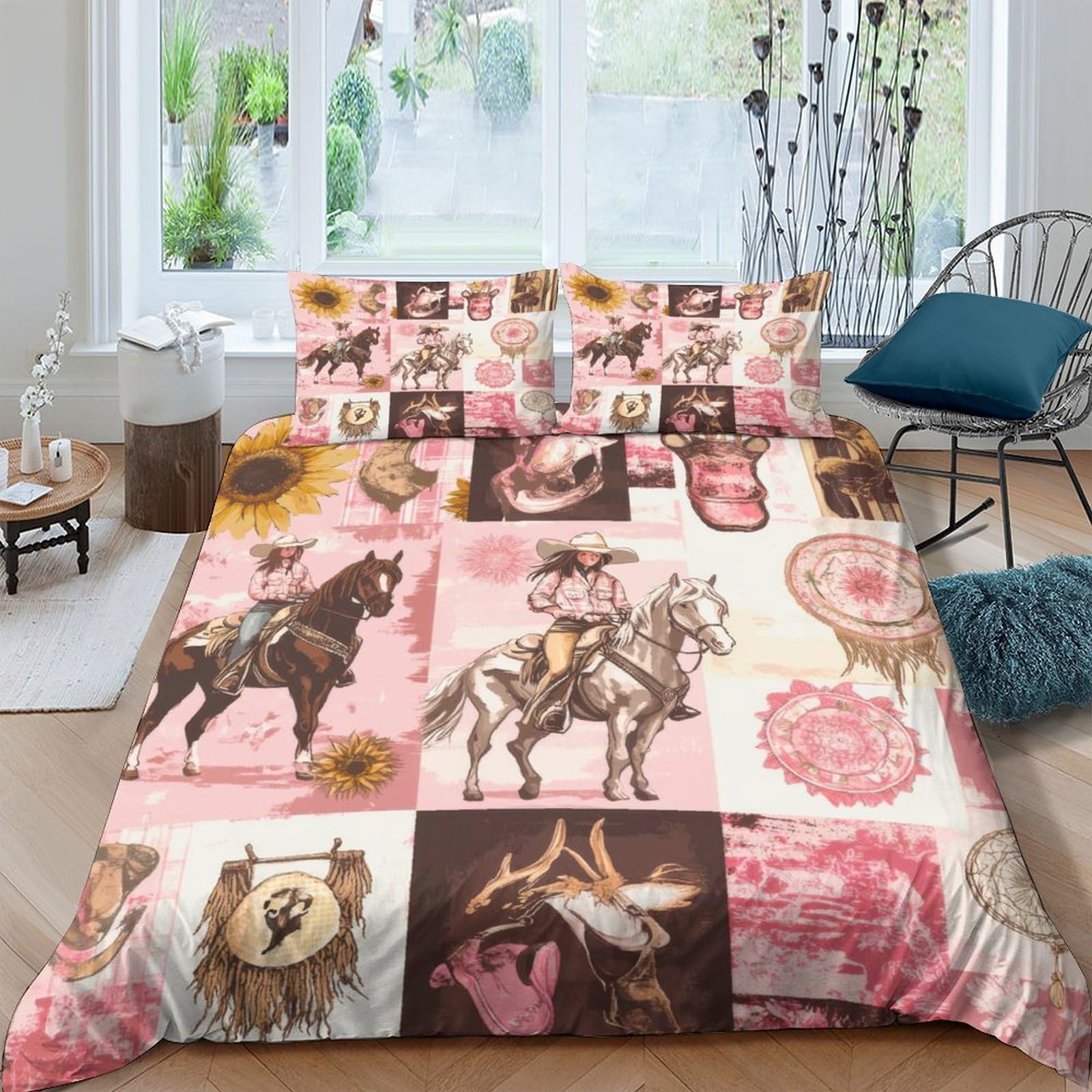 Ctjqhvkz Style-4 3D Printed Western Cowboy Fitted Sheet Microfiber Rodeo Horse Bed Cover For Bedroom Guest Room Decoration Single（135X200cm）