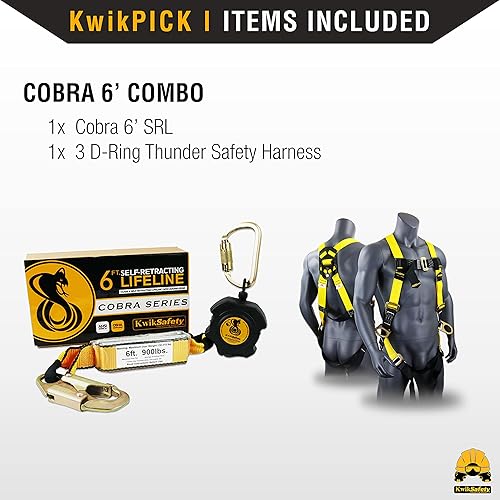 Miniatura 2 de KwikSafety - Cuerda de vida autoretráctil de 6 'Cobra Web Combo Clase 1 Cordón de seguridad retráctil SRL ANSI OSHA Fall Gear