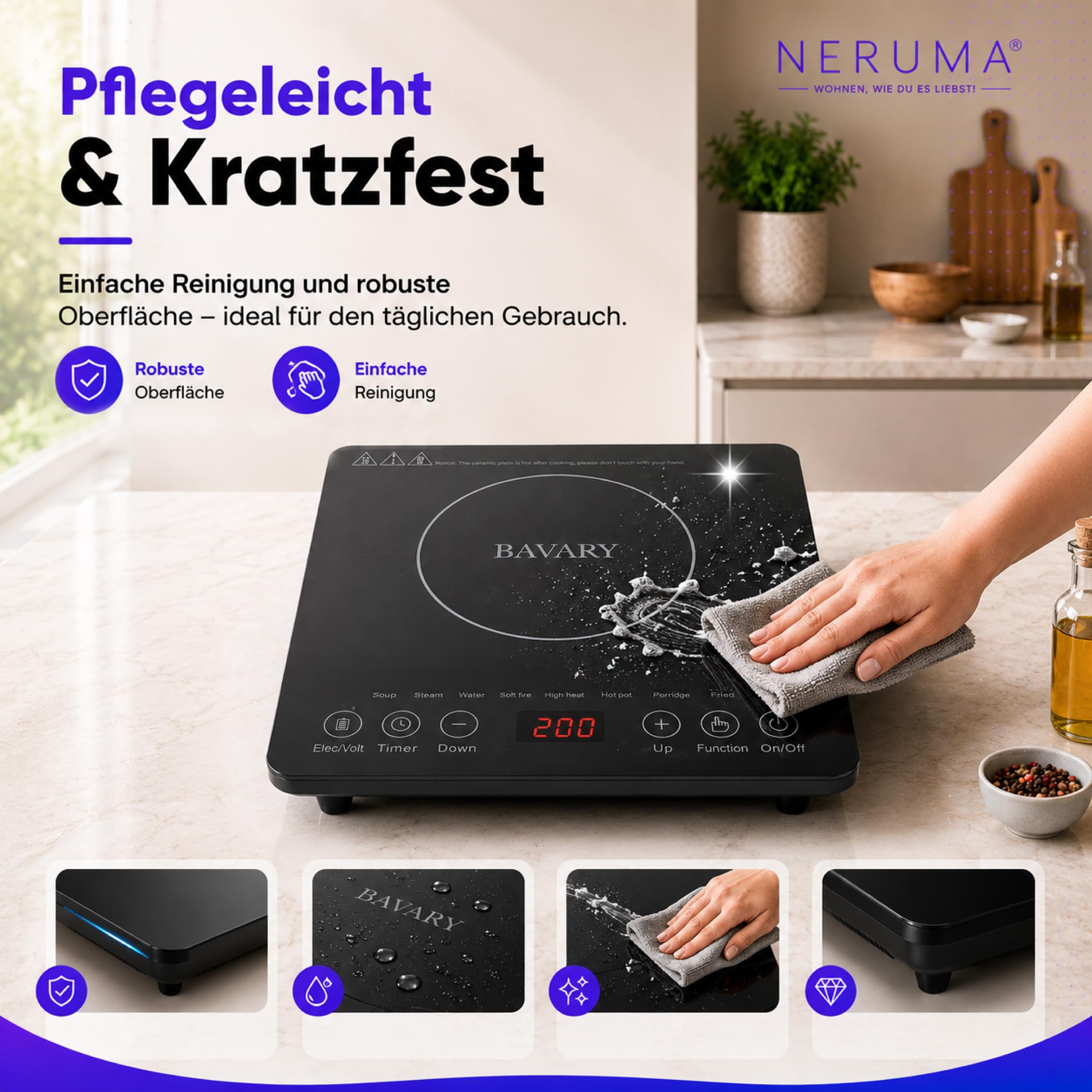 Płyta indukcyjna 1800 W – przenośna płyta indukcyjna z 8 programami gotowania, 4-cyfrowy wyświetlacz LED, obsługa dotykowa, mobilna kuchenka indukcyjna 220-240 V (1 płyta grzewcza)
