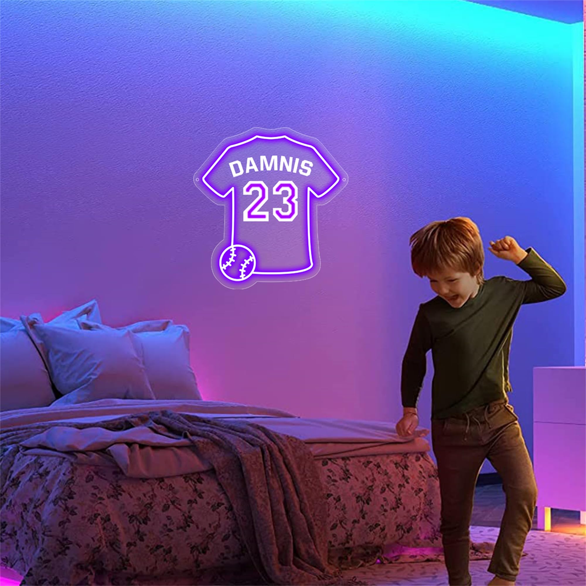 Maglia da basket personalizzata Insegne al neon Nome Numero Pallacanestro Luce al neon Giocatore di basket Luce notturna Sport LED Light Up Segno per regali da basket da parete Compleanno Natale