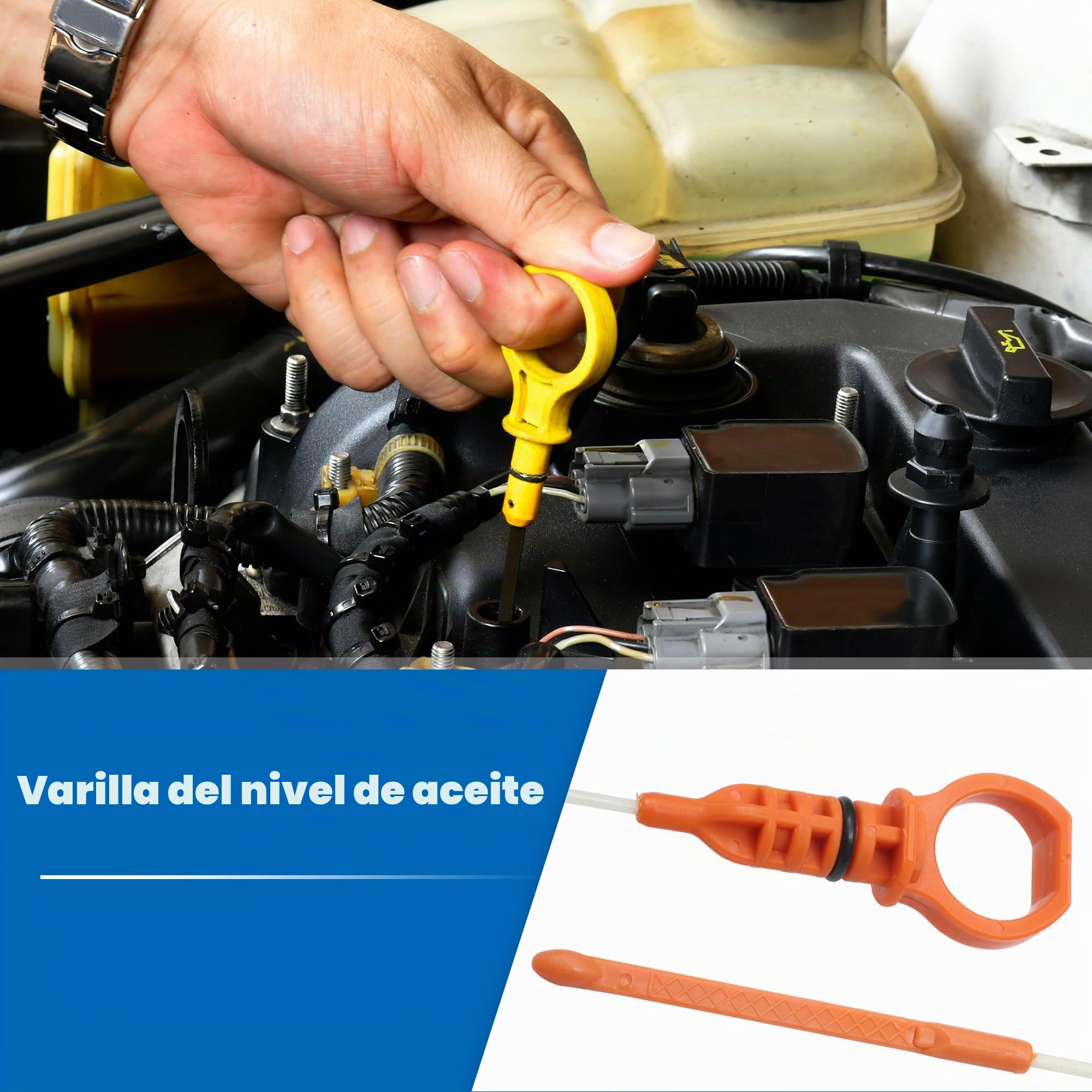 QUARKZMAN Varilla De Medición De Aceite Para Peugeot Partner 2004-2015 1Pc | Material: Metal Y Plástico, Color: Naranja Y Beige, Tamaño: 59.5X2.9Cm, Reemplazo Directo, No Necesita Modificaciones