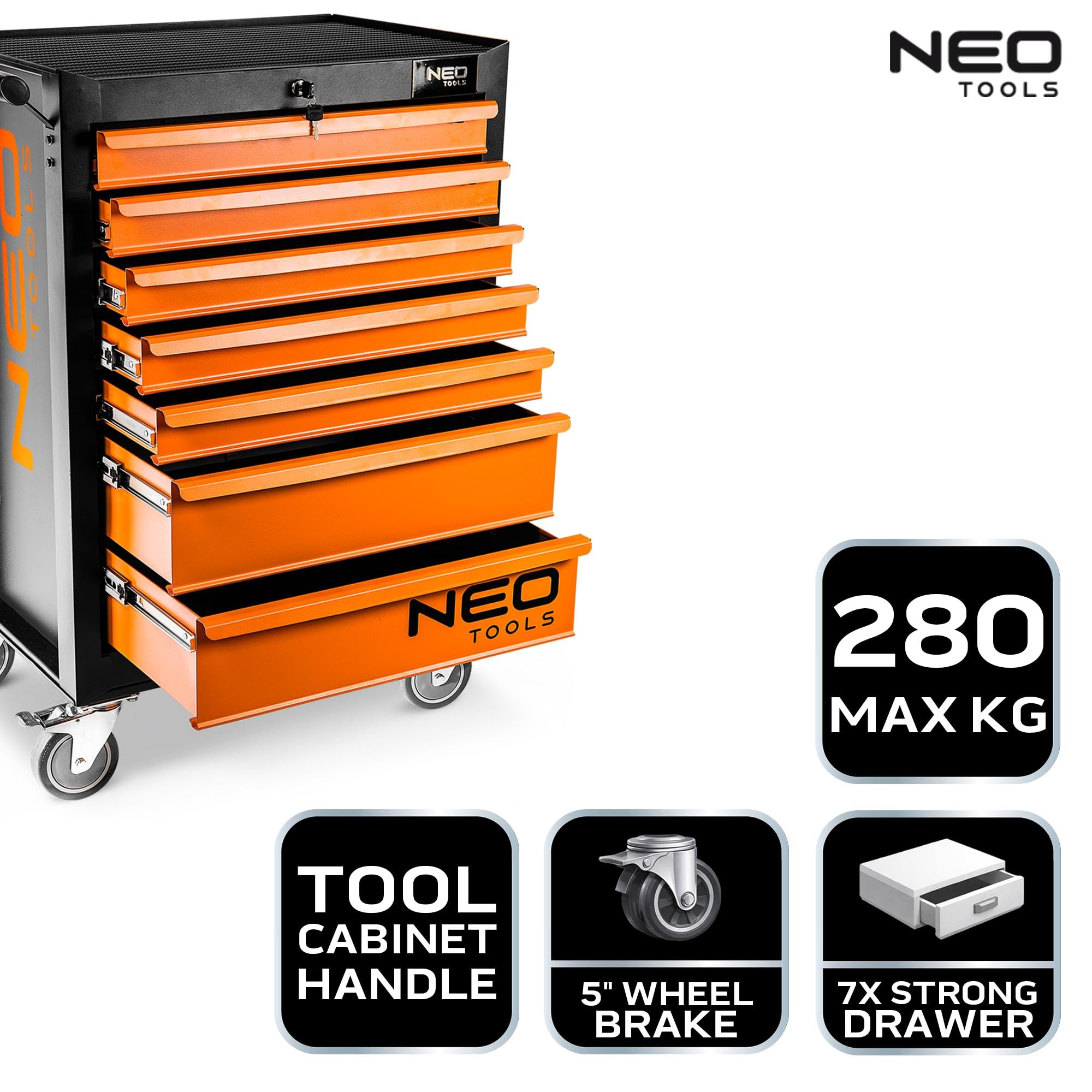 NEO TOOLS 84-222 Servante d'atelier noir orange