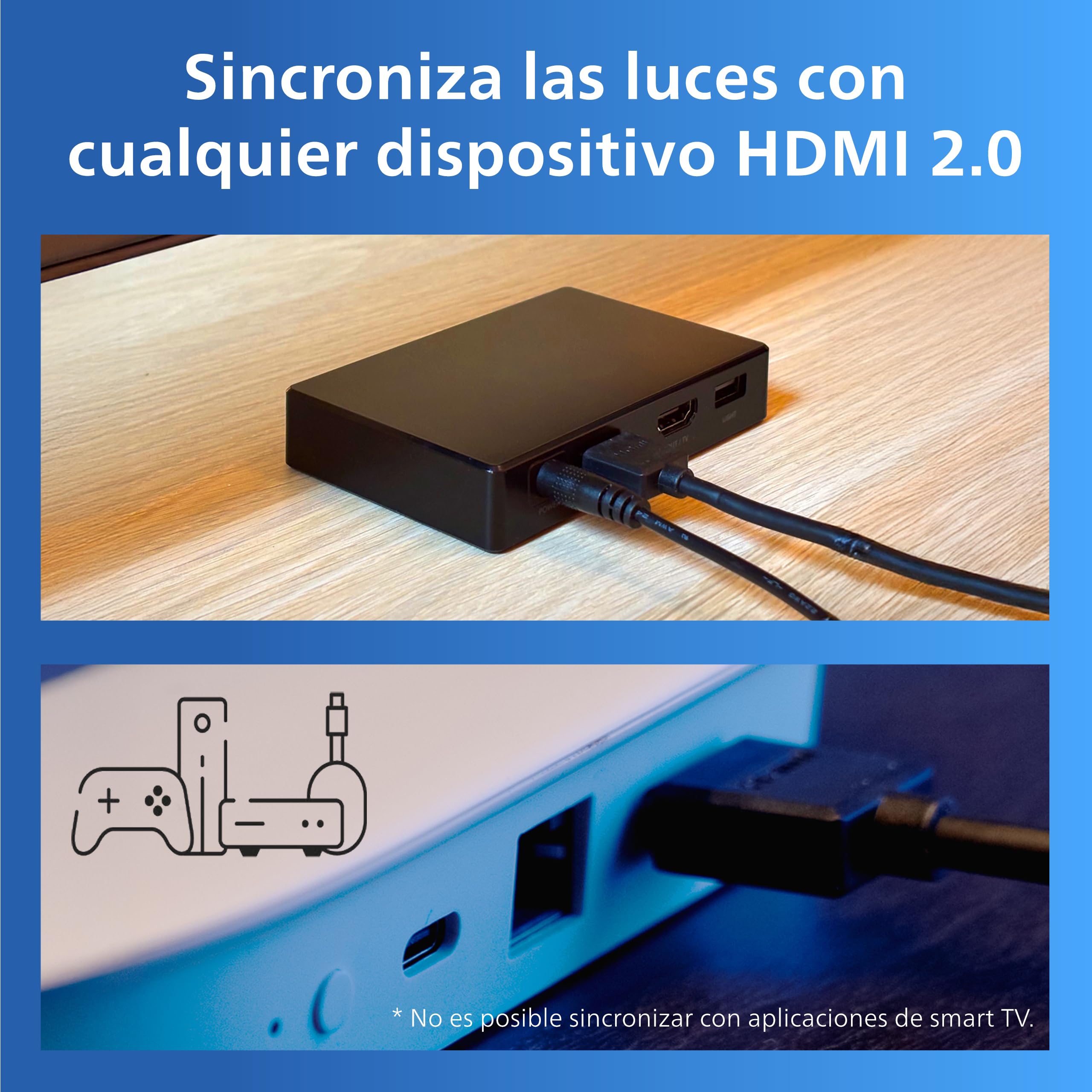 Philips Smart Lighting HDMI Sync Box with TV Backlight, RGBIC LED Strip for 40-50" TV, Sync with Movies, Music, HDMI 2.0, 4K at 60Hz, Connected by WiZ, Requires External Video Source