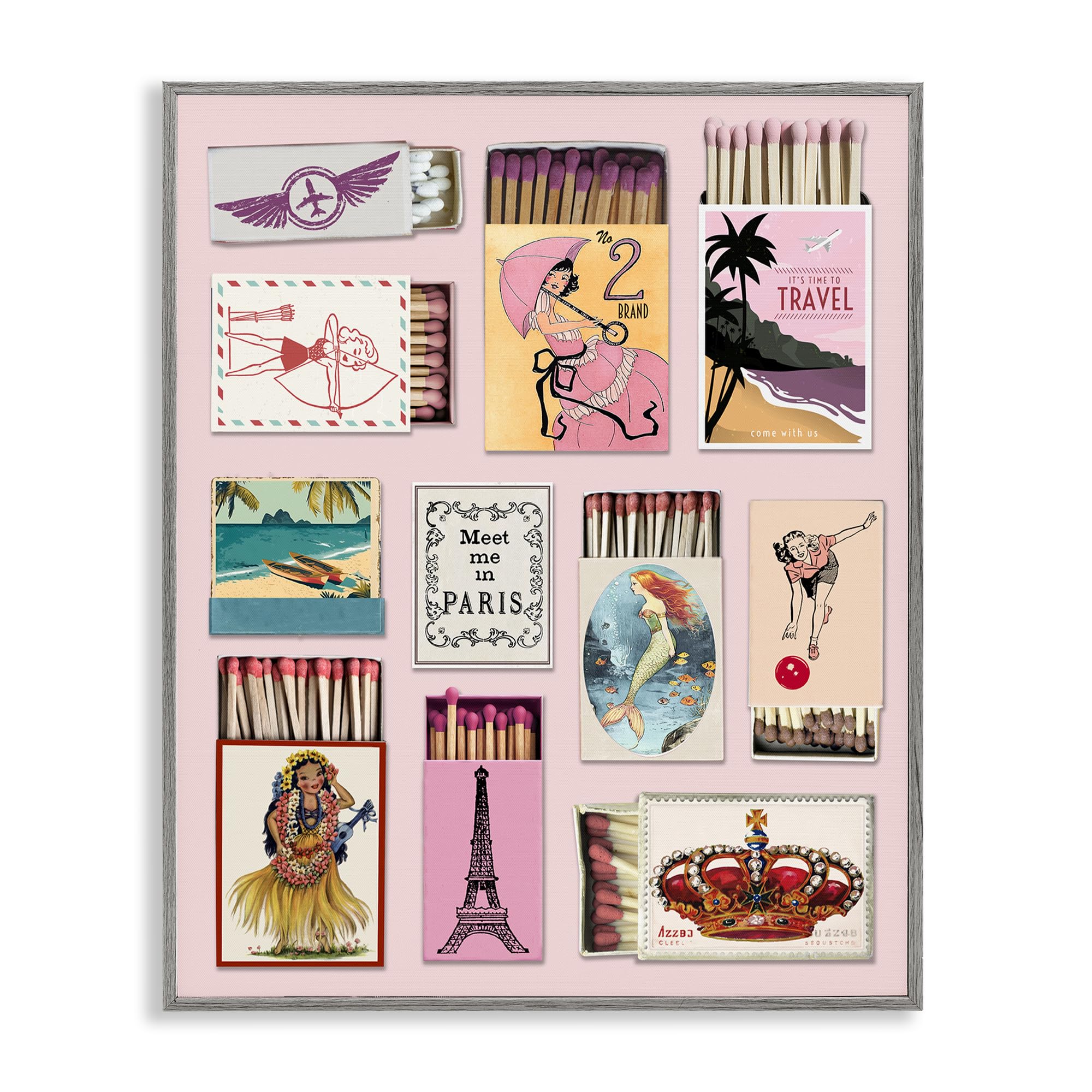 Stupell Industries Vintage Paris Travel Matchbooks 'Vintage Travel Matchbook Montage'| Framed Giclee Art