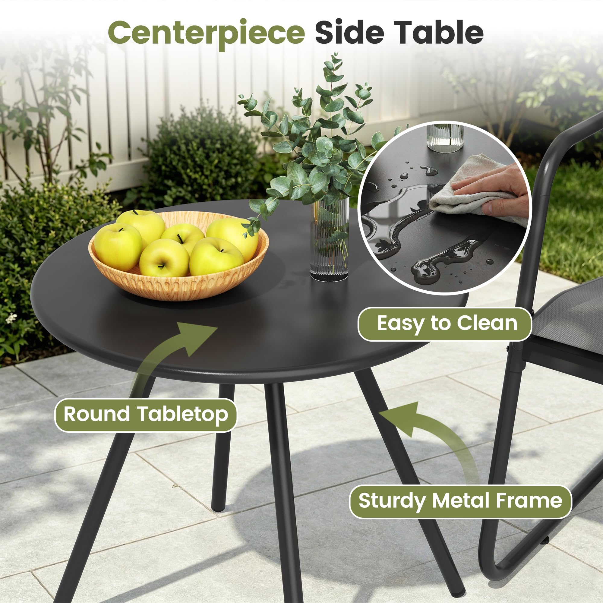 Pamapic Set Tavolo e Sedie da Giardino da 3 Pezzi, Set da Bistrò con Tavolo e 2 Sedie, Tessuto Textilene Traspirante, Salotto da Giardino Esterno, Set da Esterno, Balcone, Bistrot, Veranda, Grigio