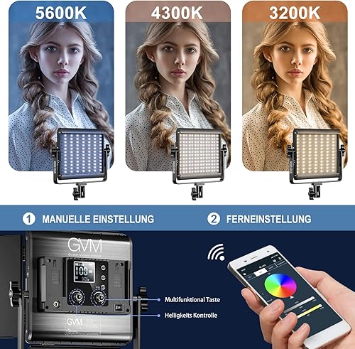 Vista 8 de GVM - Luz de video LED RGB 800D, kit de iluminación de video de 2 piezas con control de aplicación, iluminación de fotografía de 40 W, panel de luz